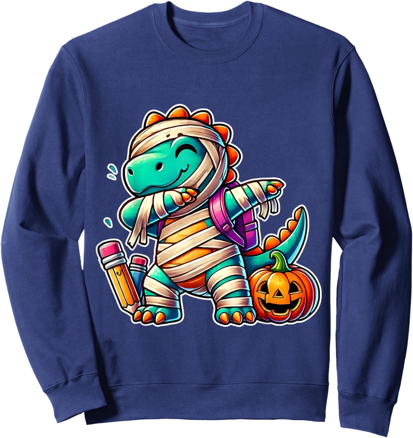 Funny Dab Mummy Dabbing Costumes Spooky Halloween Dinosaur Sweatshirt - Sweatshirt | Navy