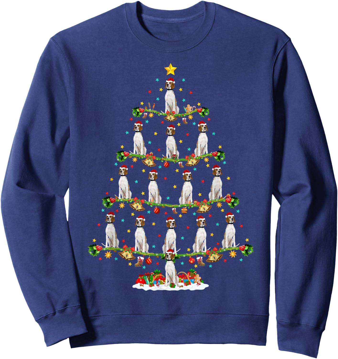 Xmas Tree Lighting Santa English Pointer Dog Christmas Sweatshirt - Sweatshirt | Navy