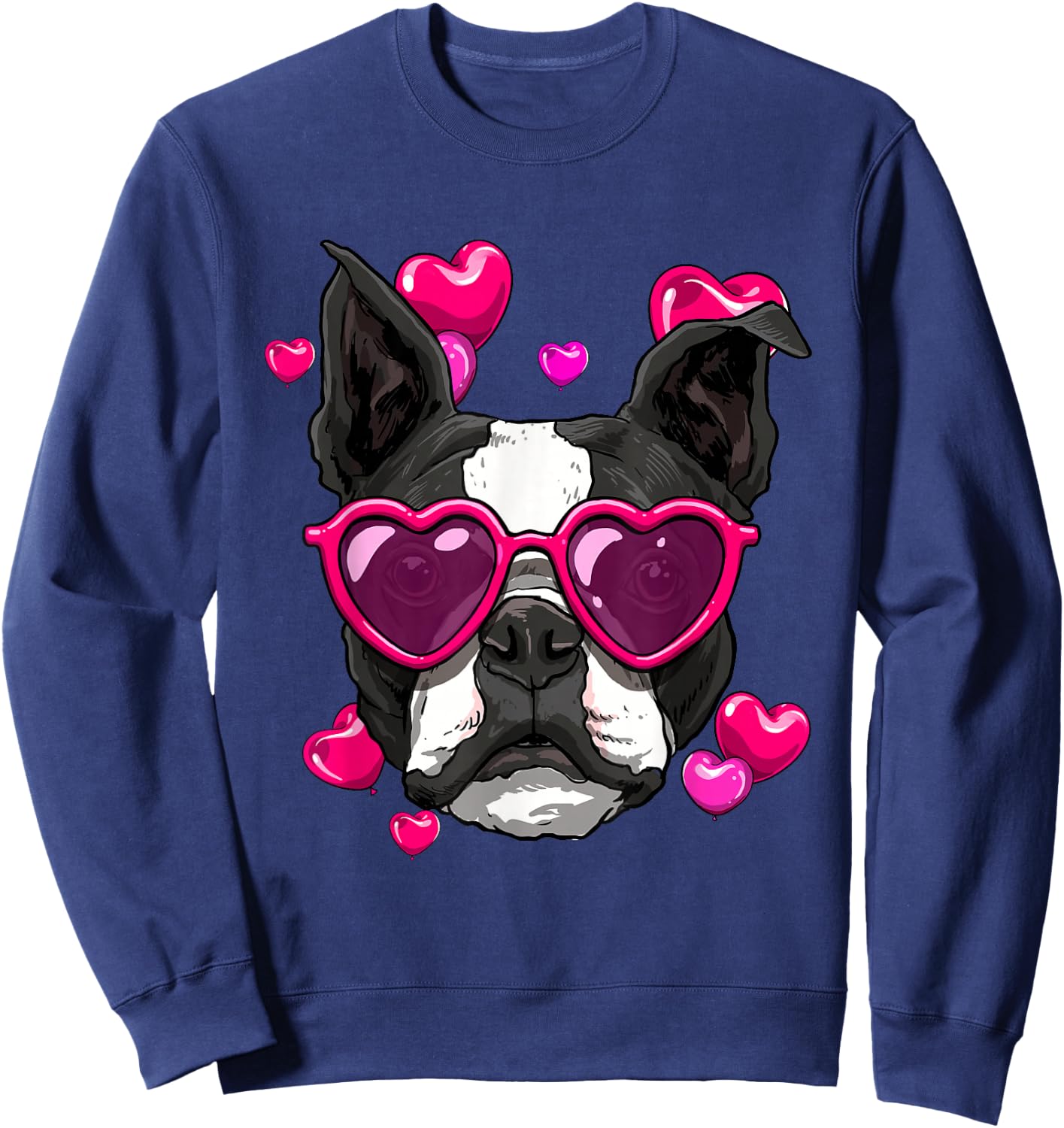 Boston Terrier Valentines Day Shirt Heart Dog Lover Sweatshirt - Sweatshirt | Navy