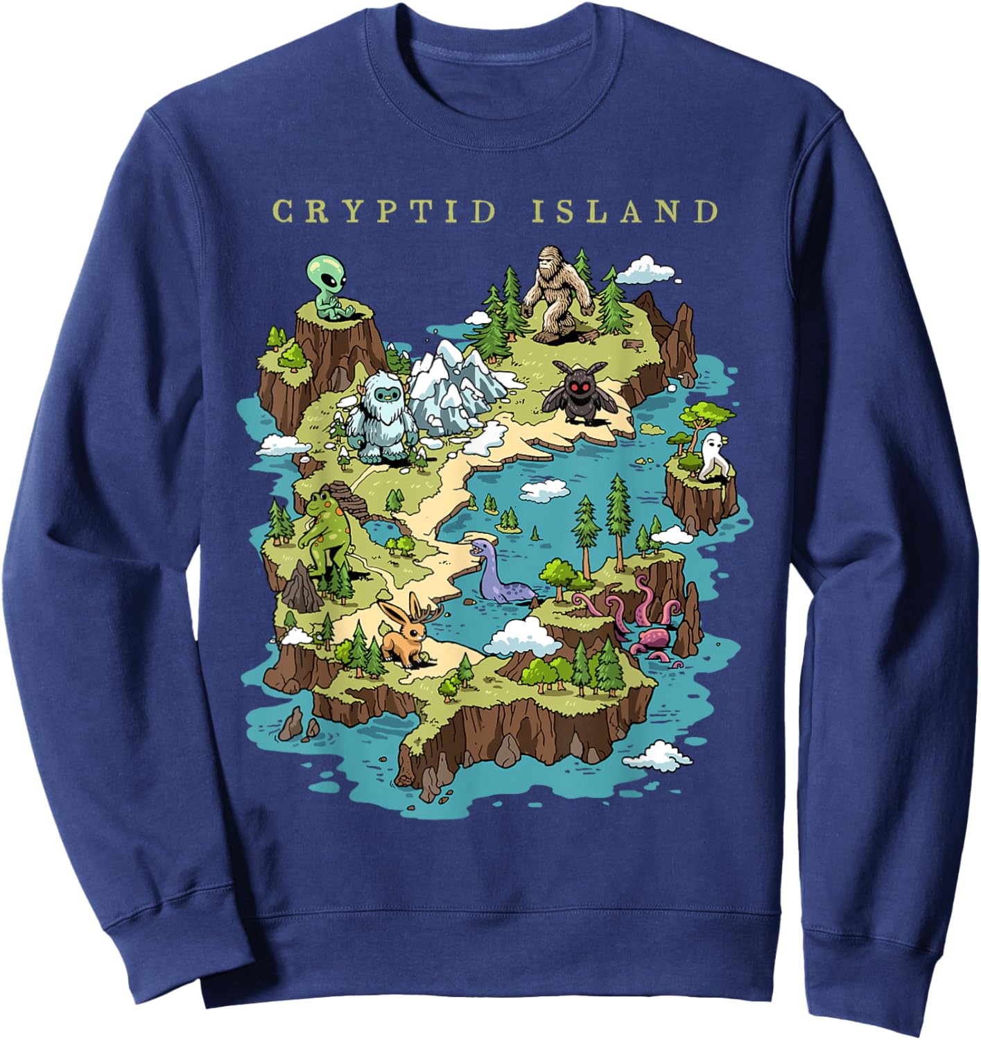 Cryptid Shirt Bigfoot Loch Ness Monster Mothman Jersey Devil Sweatshirt - Sweatshirt | Navy