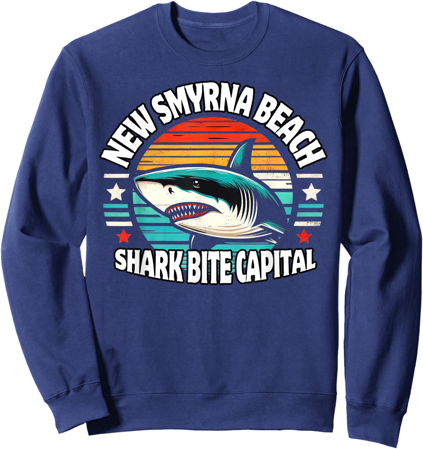 New Smyrna Beach: Shark Bite Capital Of The World Graphic Men Women Kids Sweatshirt - Sweatshirt | Navy
