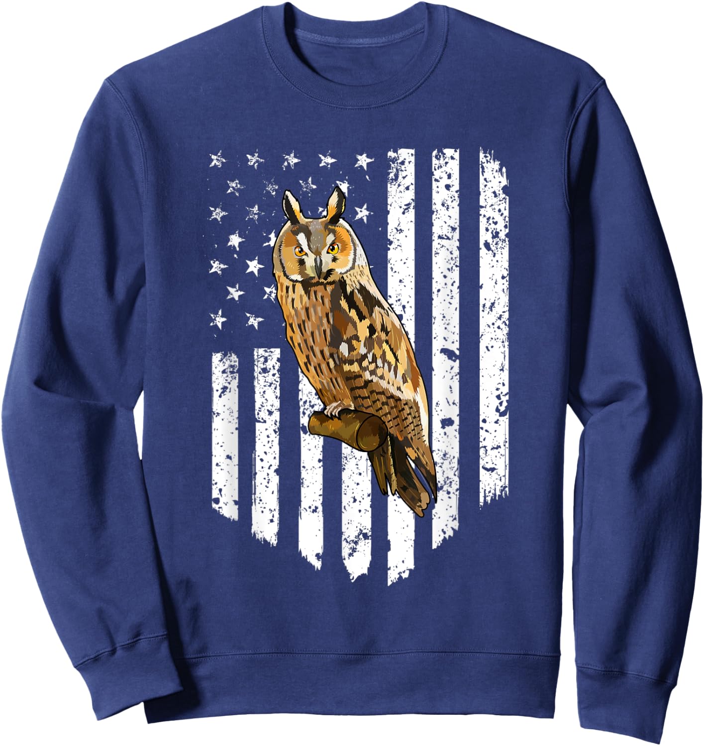 White American Flag Long-eared Owl Bird 4th Of July Men Sweatshirt - Sweatshirt | Navy