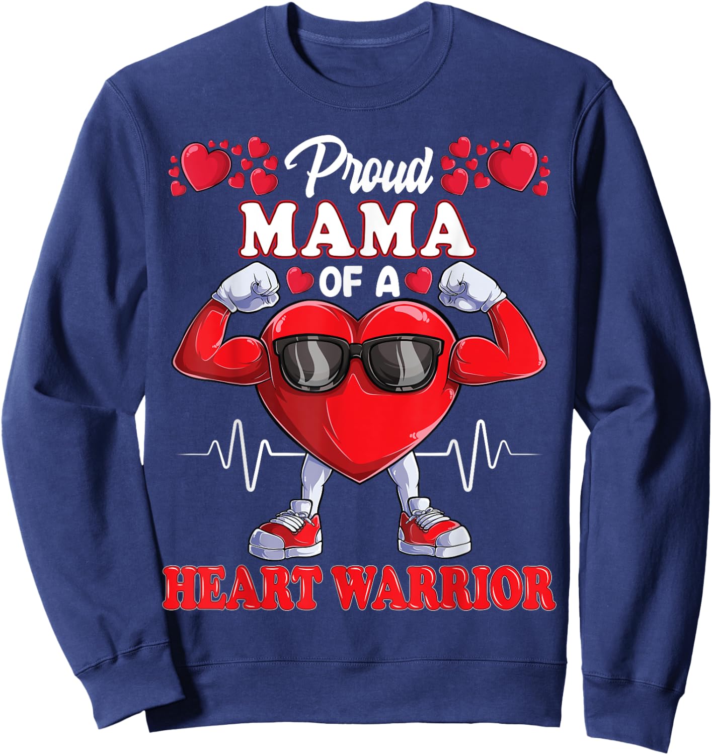 Proud Mama of a Heart Warrior CHD Awareness Sweatshirt - Sweatshirt | Navy