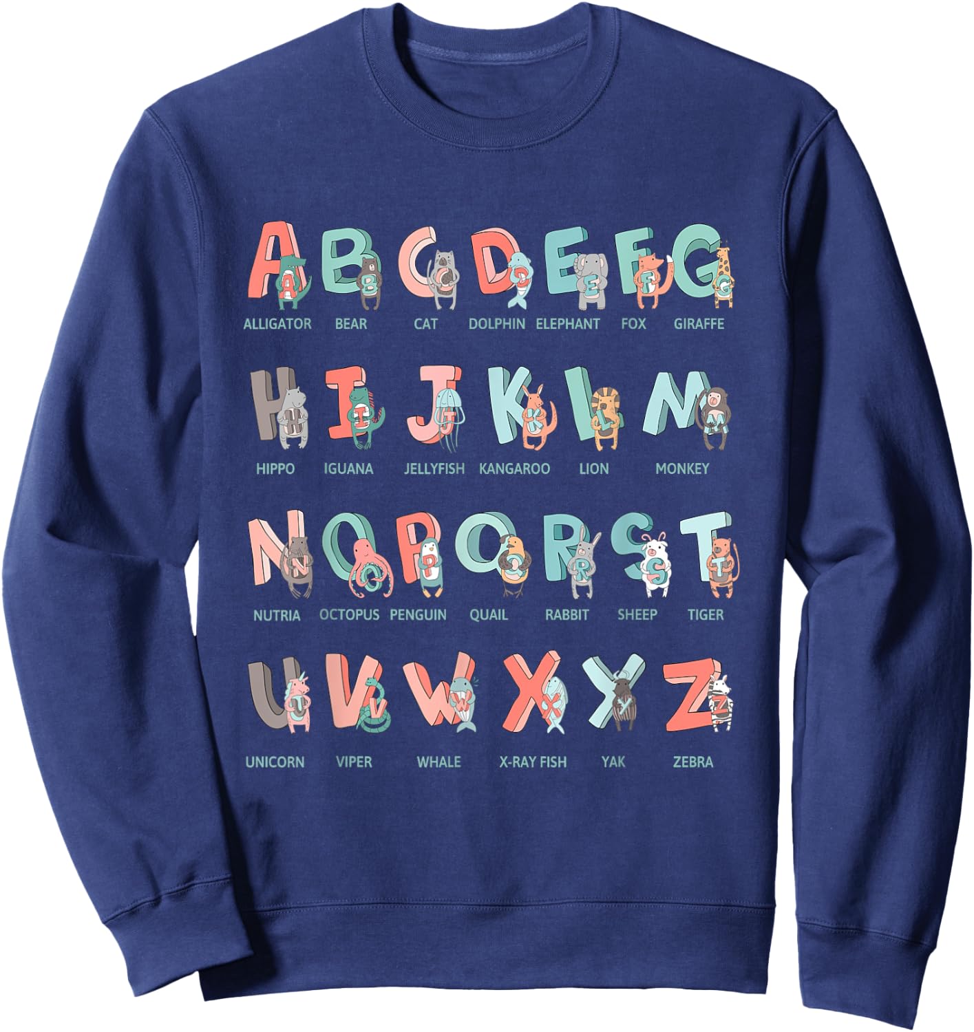 Alphabet Animals I School Beginner Students Children Girls Boys Sweatshirt - Sweatshirt | Navy