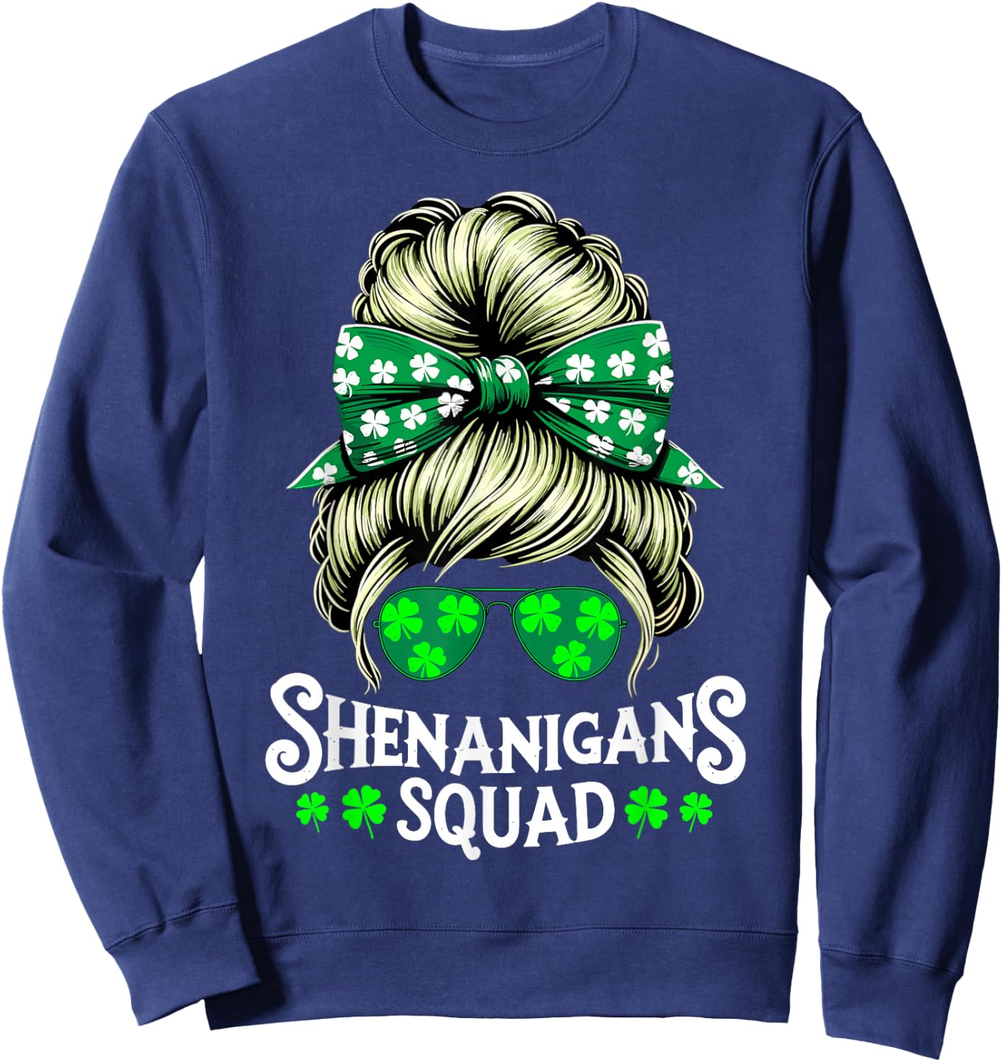 Shenanigans Squad Messy Bun St Patricks Day Sweatshirt - Sweatshirt | Navy