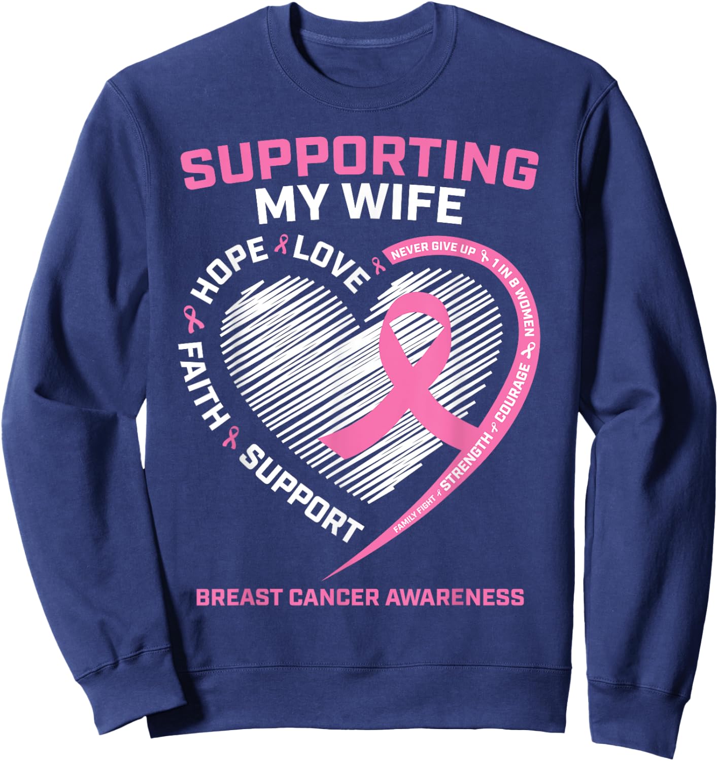 I Wear Pink For My Wife Breast Cancer Awareness Husband Men Sweatshirt - Sweatshirt | Navy