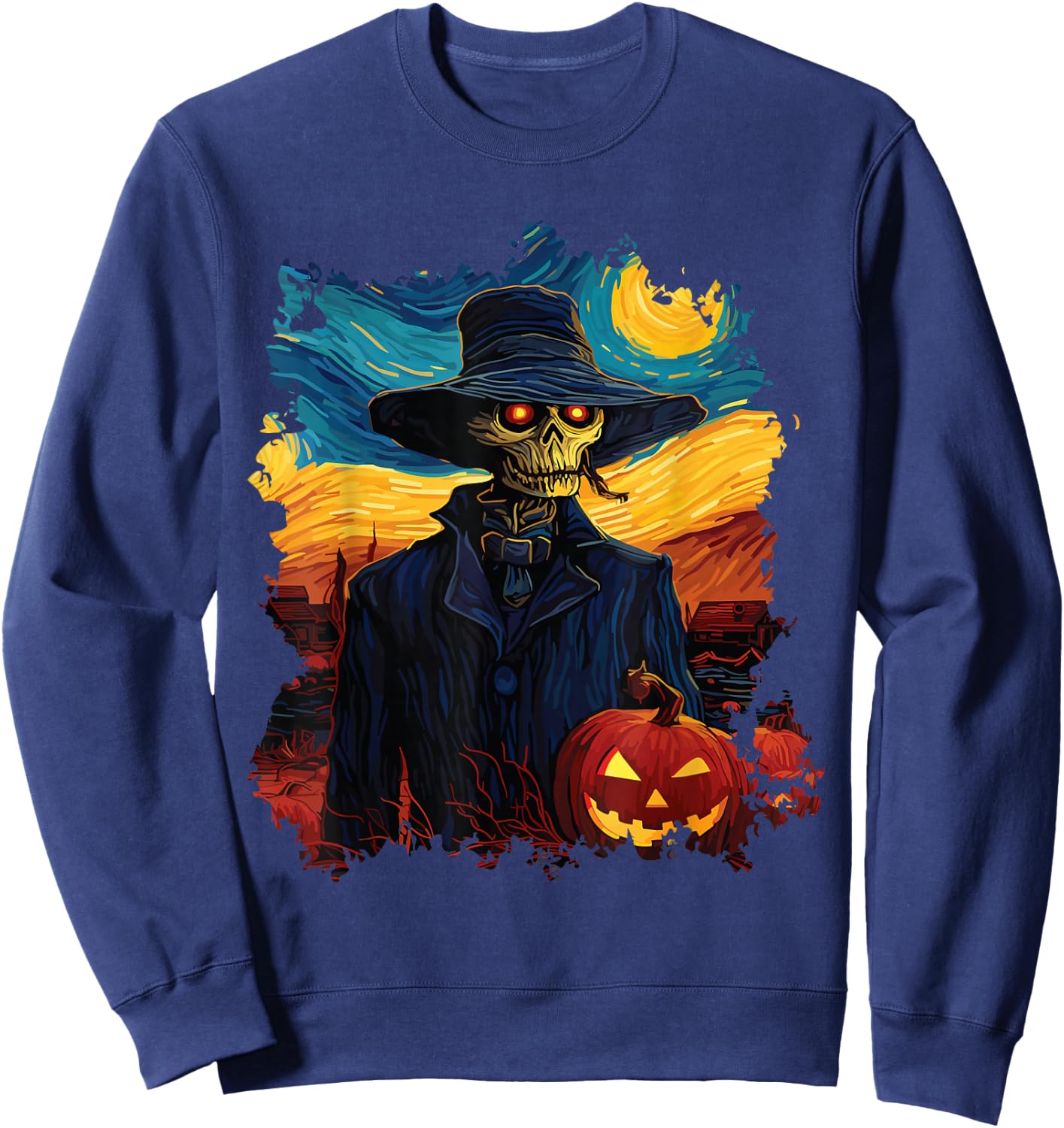 Skeleton's Halloween Party With Lighted Pumpky Funny Sweatshirt - Sweatshirt | Navy
