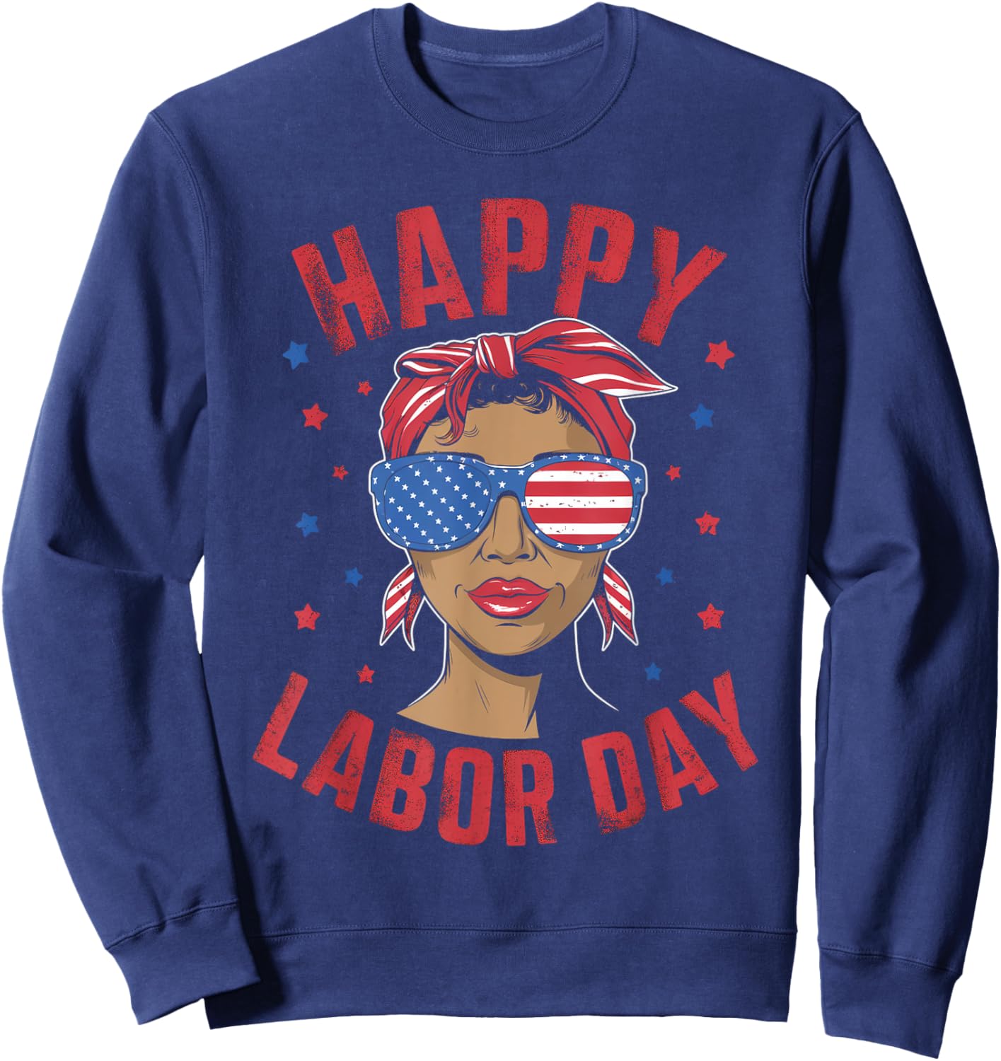 Happy Labor Day Labor Day Messy Bun USA Flag Sweatshirt - Sweatshirt | Navy