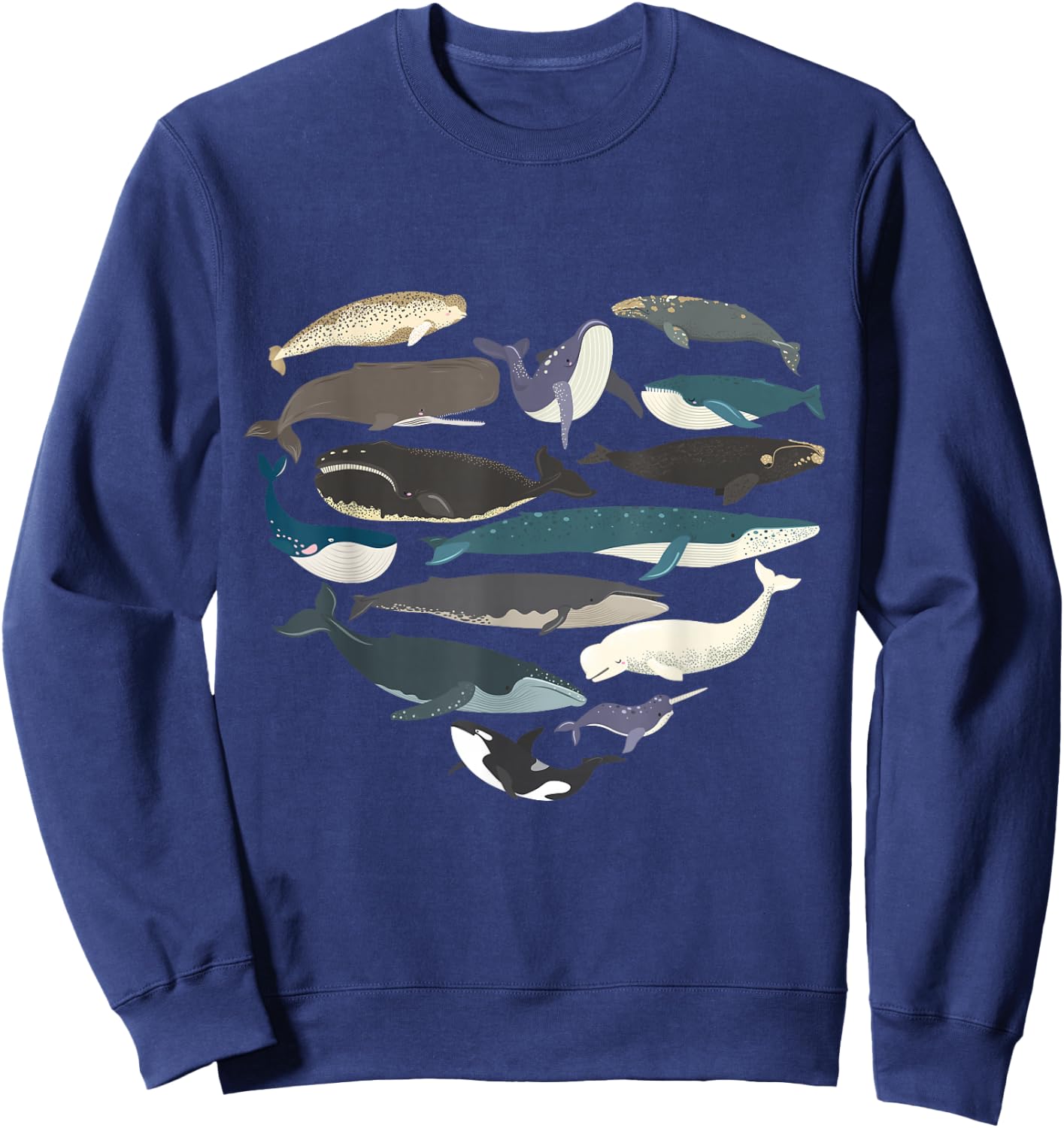 Whales Heart Shape Cute Ocean Mammals Whale Breeds Species Sweatshirt - Sweatshirt | Navy