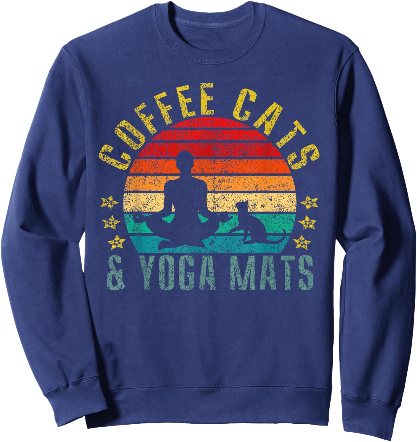 Coffee, Cats & Yoga Mats Funny Retro Sweatshirt - Sweatshirt | Navy