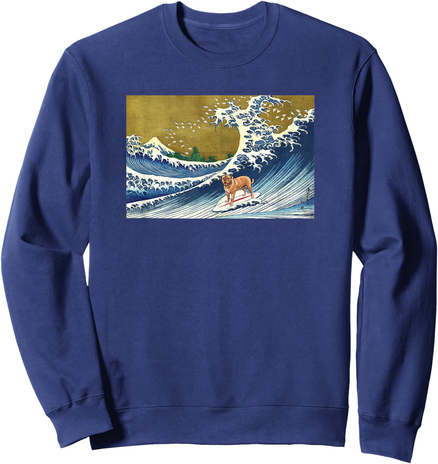 Funny Retro Vintage Surfing a Wave French Mastiff Lover Sweatshirt - Sweatshirt | Navy