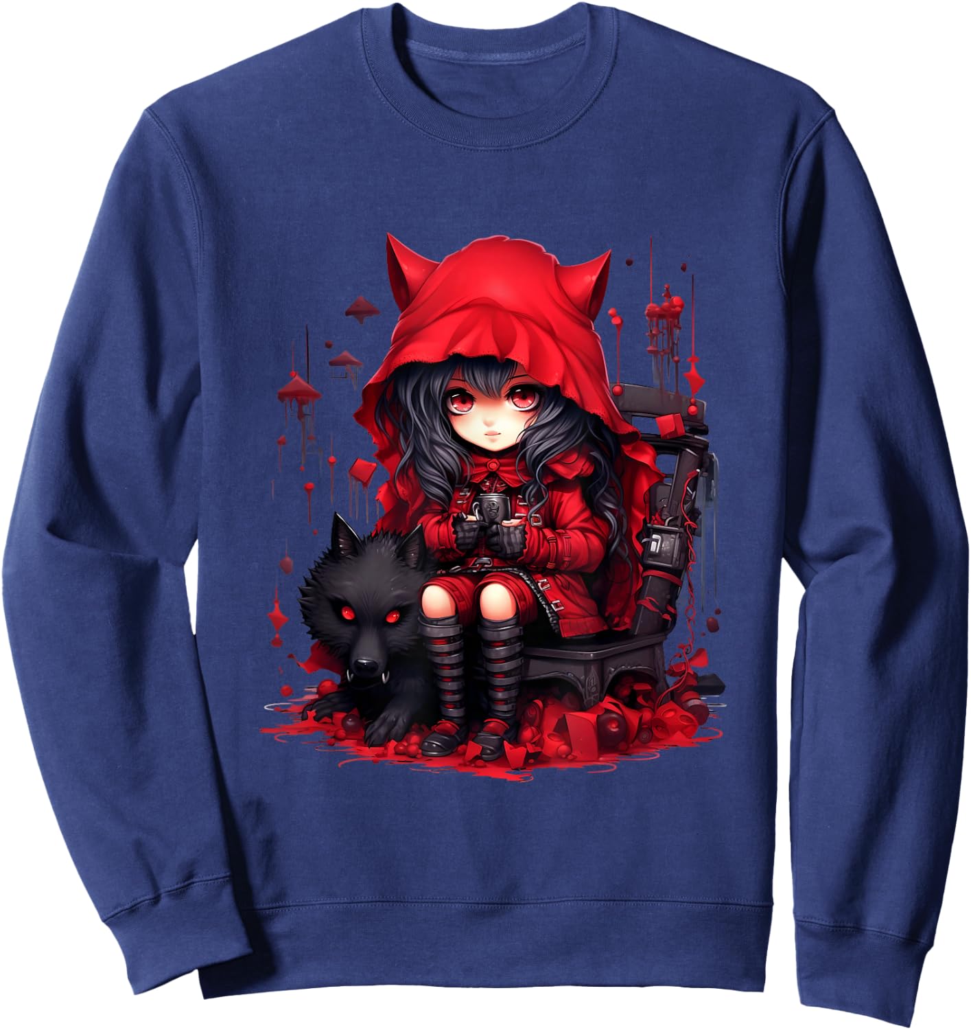 Chibi Little Red Riding Hood & Bad Wolf | Anime Kawaii Style Sweatshirt - Sweatshirt | Navy