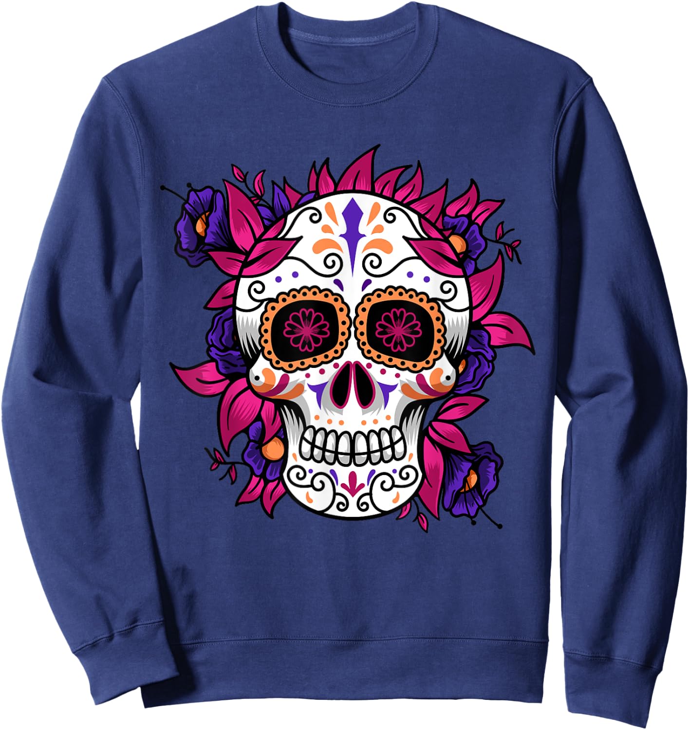 Flower Sugar Skull Funny Day Of The Dead Gift Women Sweatshirt - Sweatshirt | Navy