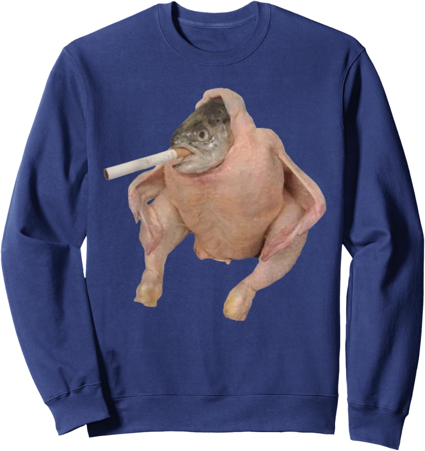Fish Chicken Face Smoking a Cigarette funny meme Sweatshirt - Sweatshirt | Navy