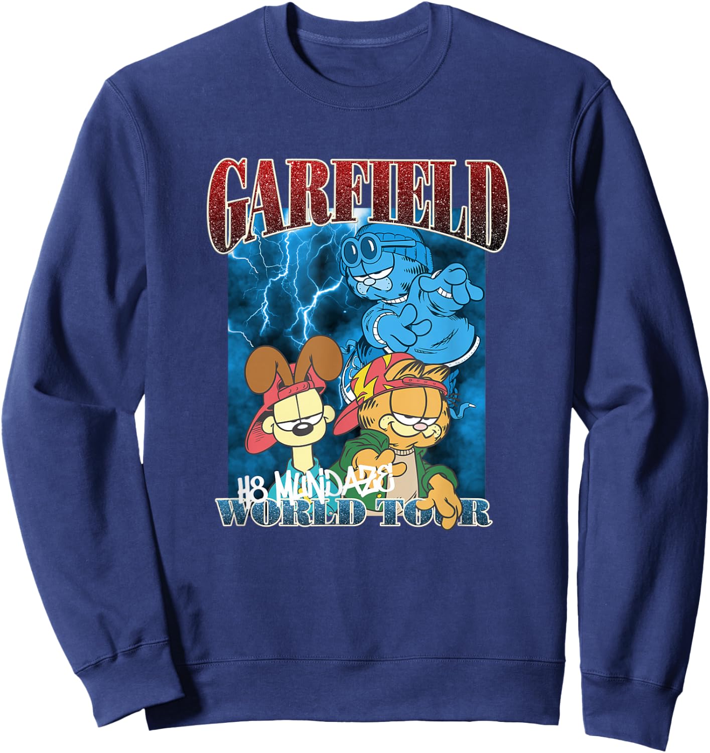 Garfield H8 Mundaze World Tour Front and Back Cartoon Cat Sweatshirt - Sweatshirt | Navy
