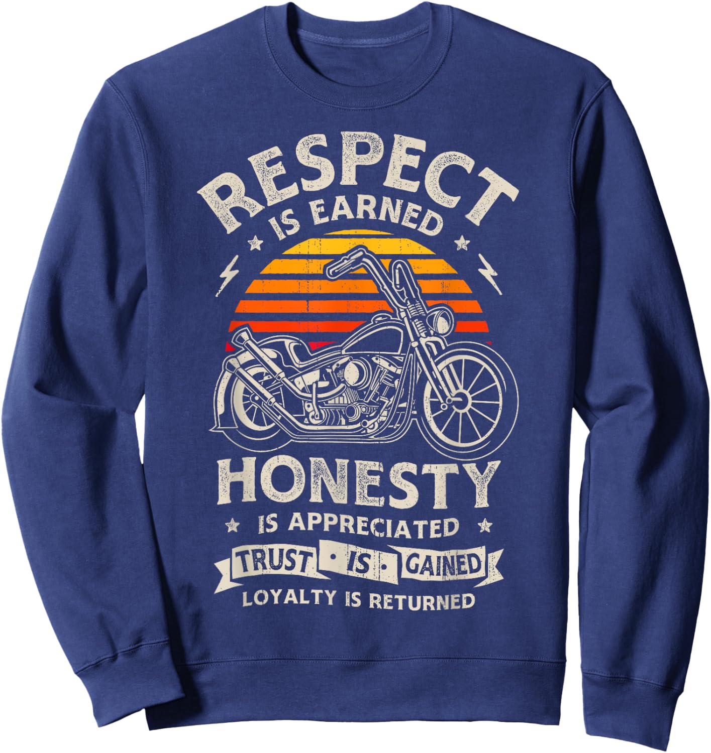 Biker Respect Honesty Trust Loyalty Retro Motorcycle Bike Sweatshirt - Sweatshirt | Navy