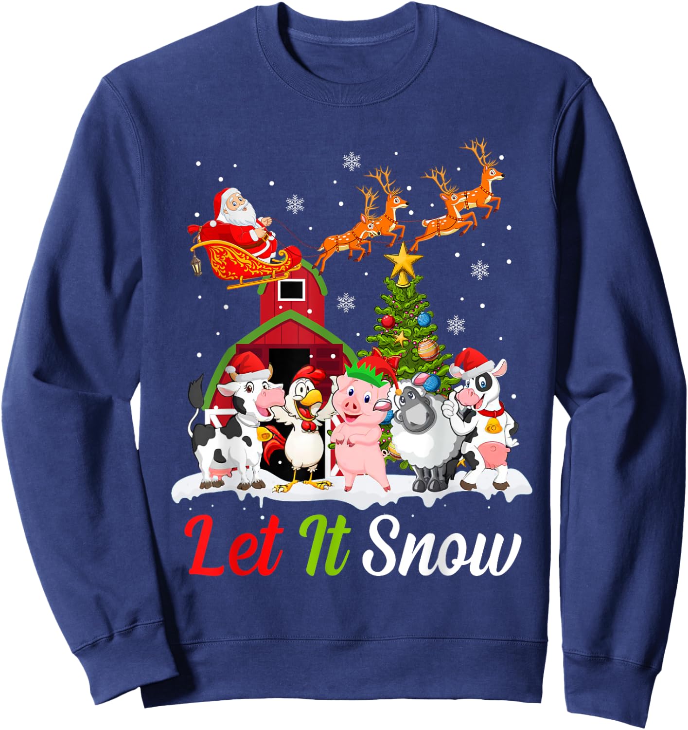 Let It Snow Merry Xmas Gift Farm Animals Tractor Sweatshirt - Sweatshirt | Navy