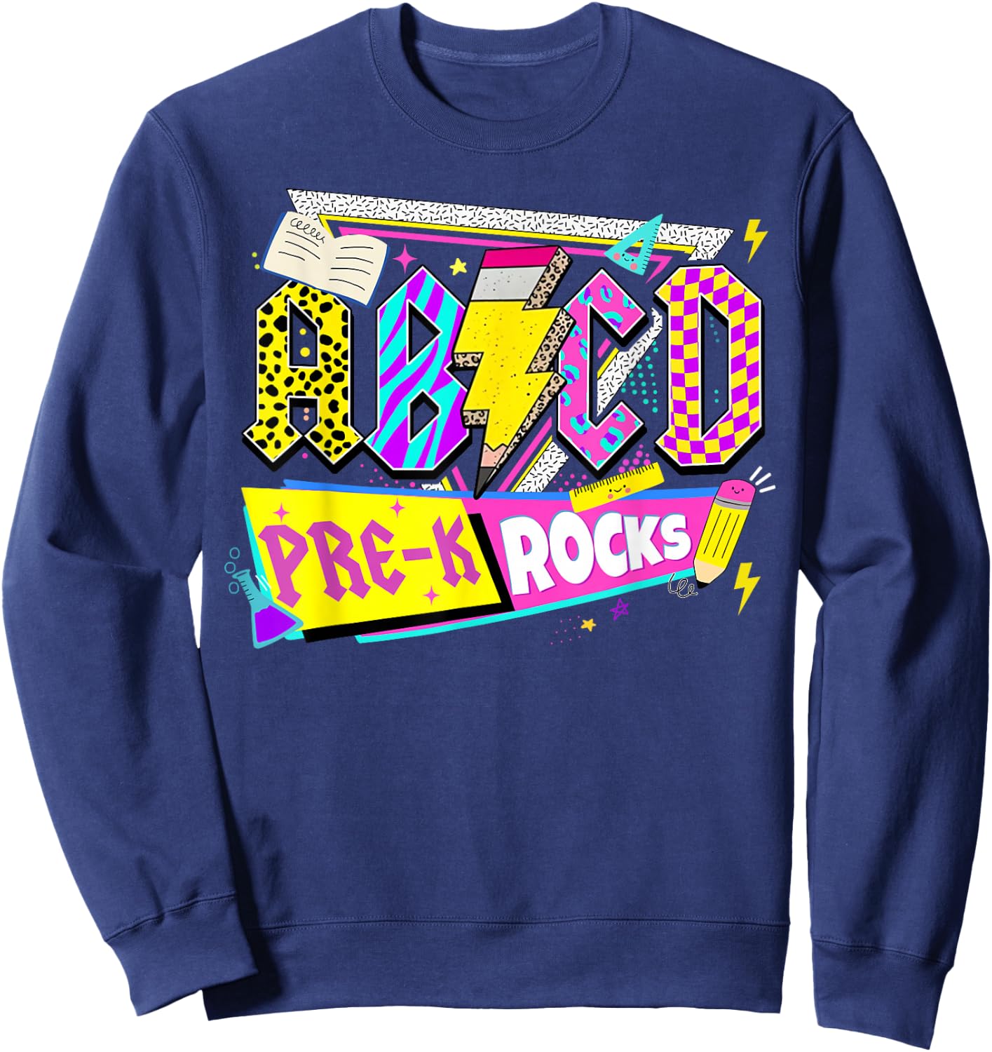 ABCD Pre-K Rocks Back To School PreK Kindergarten Teacher Sweatshirt - Sweatshirt | Navy