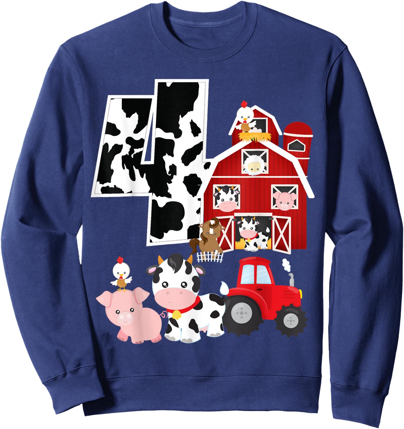 Farm Barnyard Theme Pig Cow Horse 4th Birthday 4 Yrs Old Sweatshirt - Sweatshirt | Navy