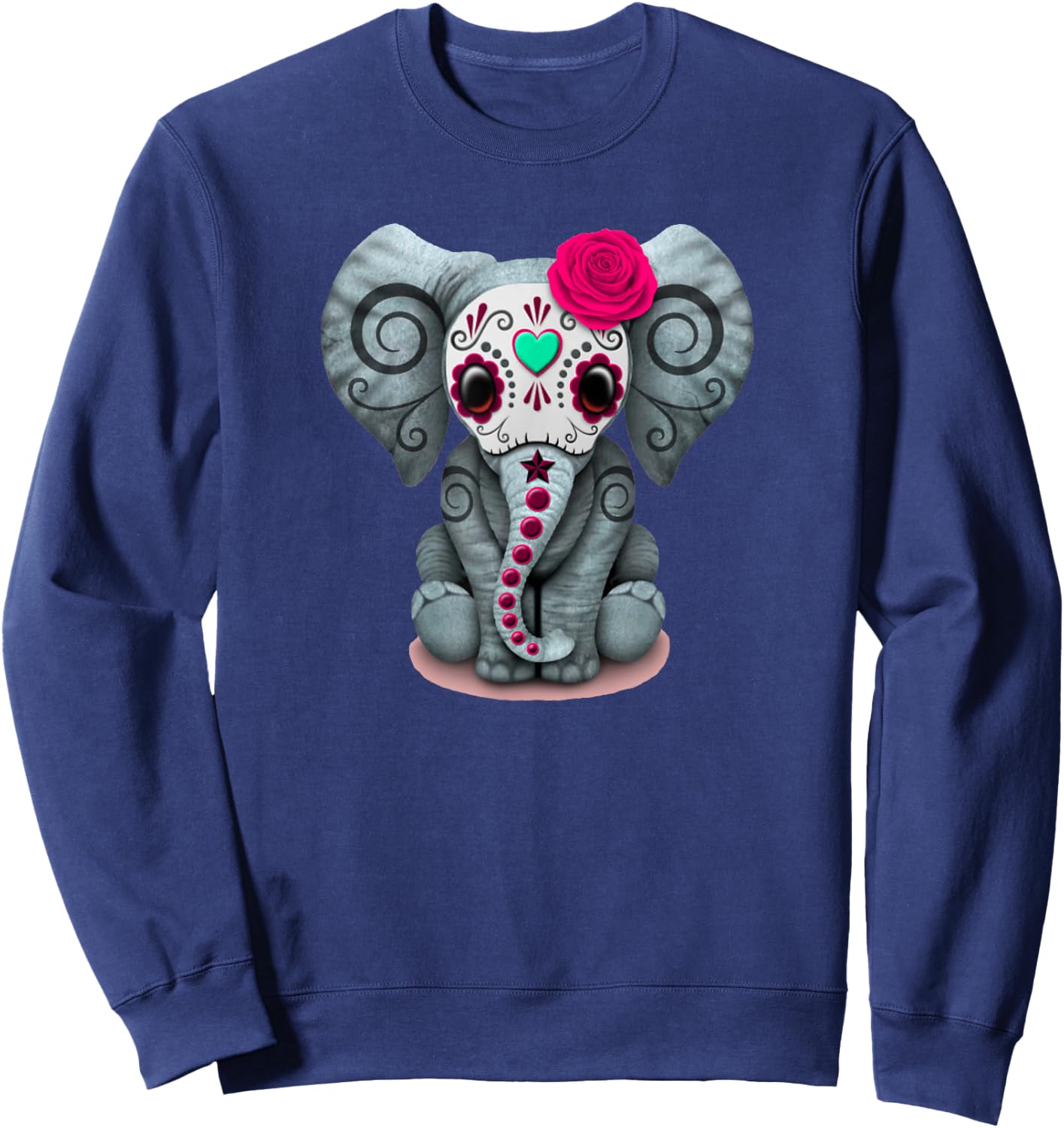 Sugar Skull Red Rose Elephant Day Of The Dead Halloween Sweatshirt - Sweatshirt | Navy