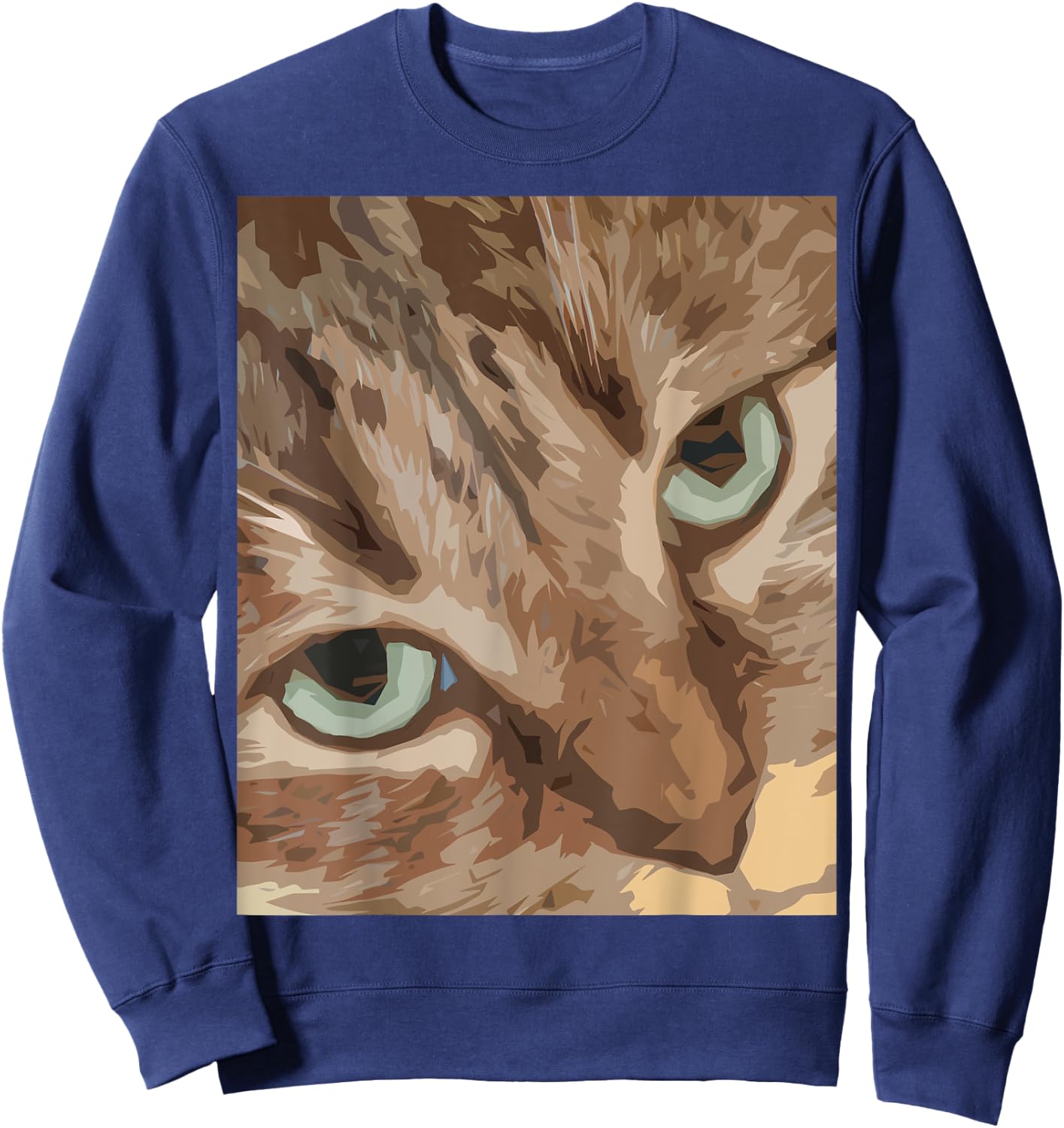Cute Abstract Brown Tabby Cat Art with Green Eyes Sweatshirt - Sweatshirt | Navy