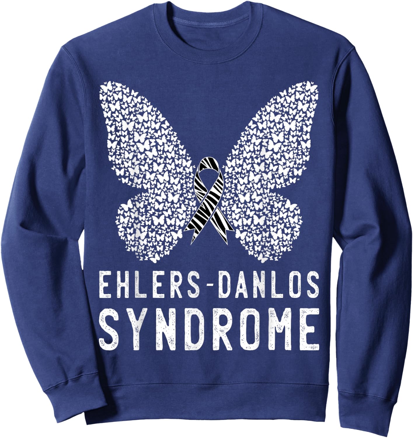 Butterfly Ehlers-Danlos Syndrome EDS Awareness Zebra Ribbon Sweatshirt - Sweatshirt | Navy