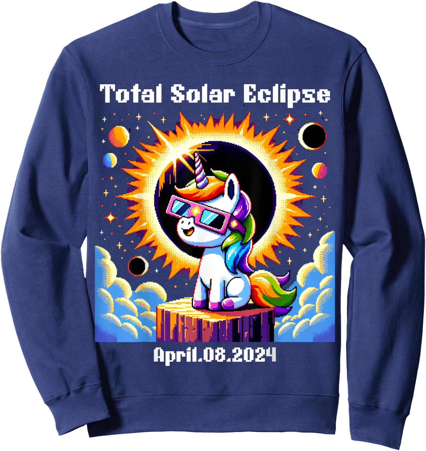 Solar Eclipse 2024 Total Eclipse April 8th 24 Unicorn Sweatshirt - Sweatshirt | Navy