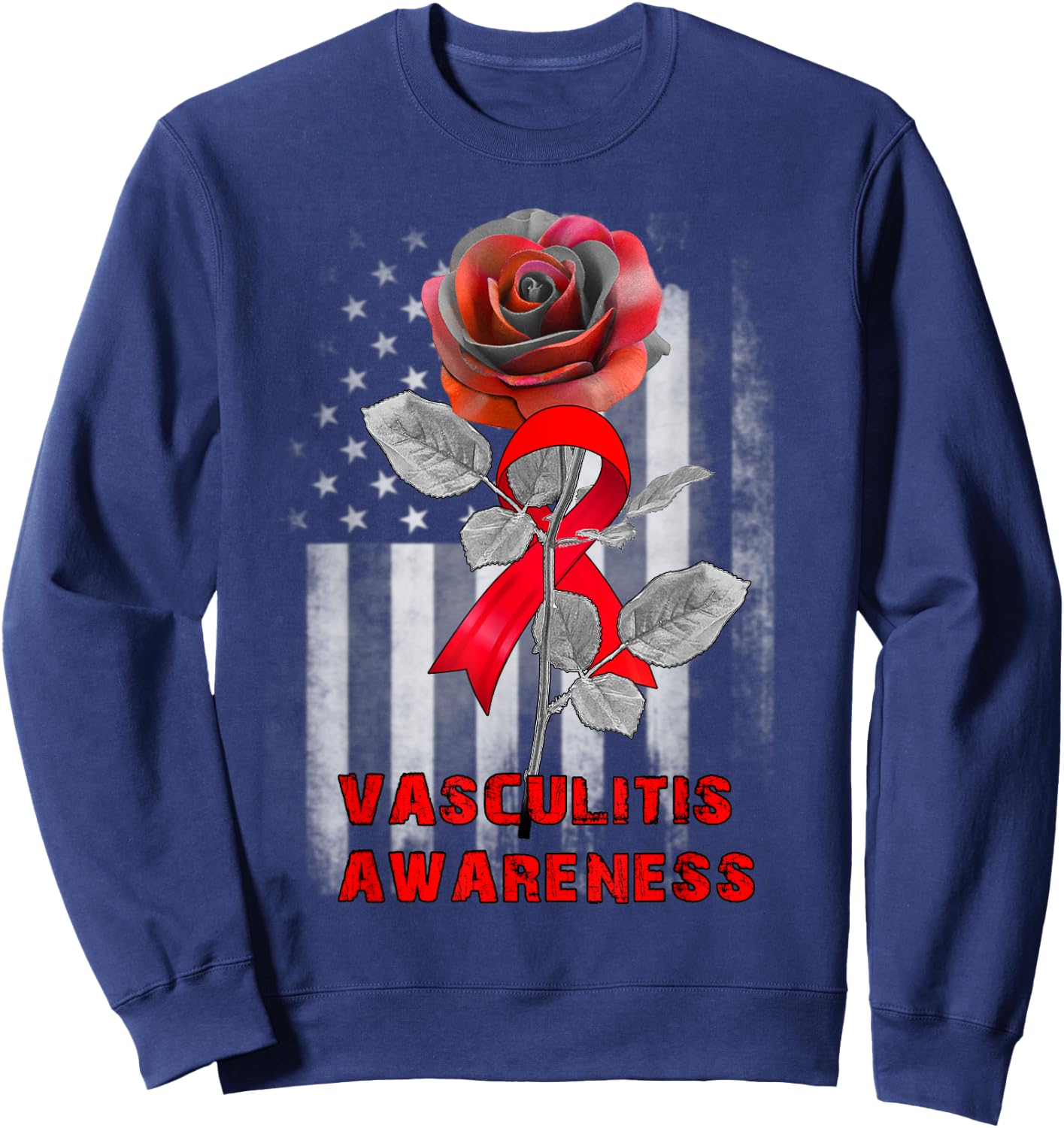 Rose Flower Vasculitis Awareness Ribbon Sweatshirt - Sweatshirt | Navy