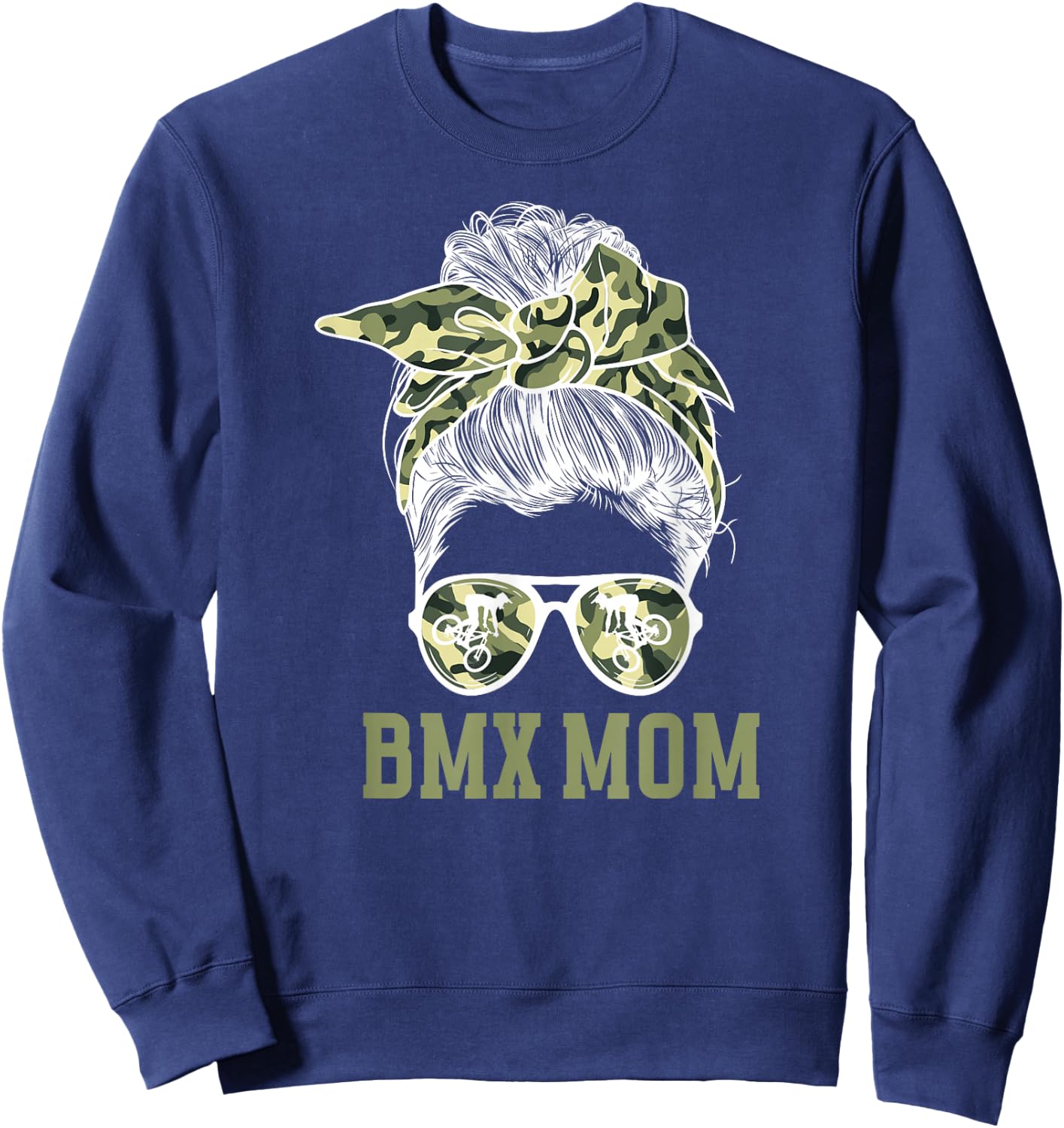 BMX Mom Messy Bun Mom Of A BMX Rider Mama BMX Mother Sweatshirt - Sweatshirt | Navy