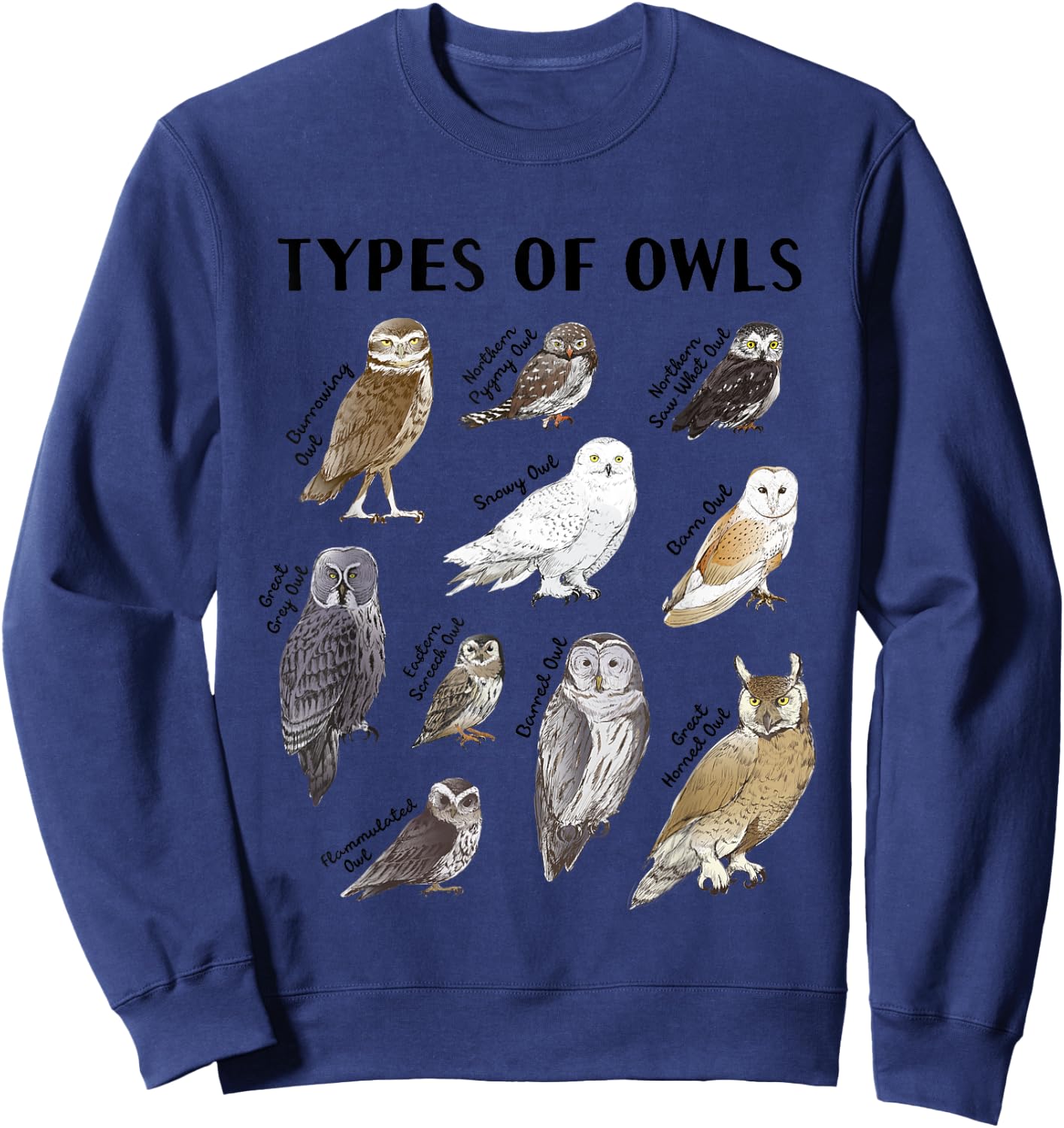 Types of Owls Educational Collection Cute Owl Lover Sweatshirt - Sweatshirt | Navy