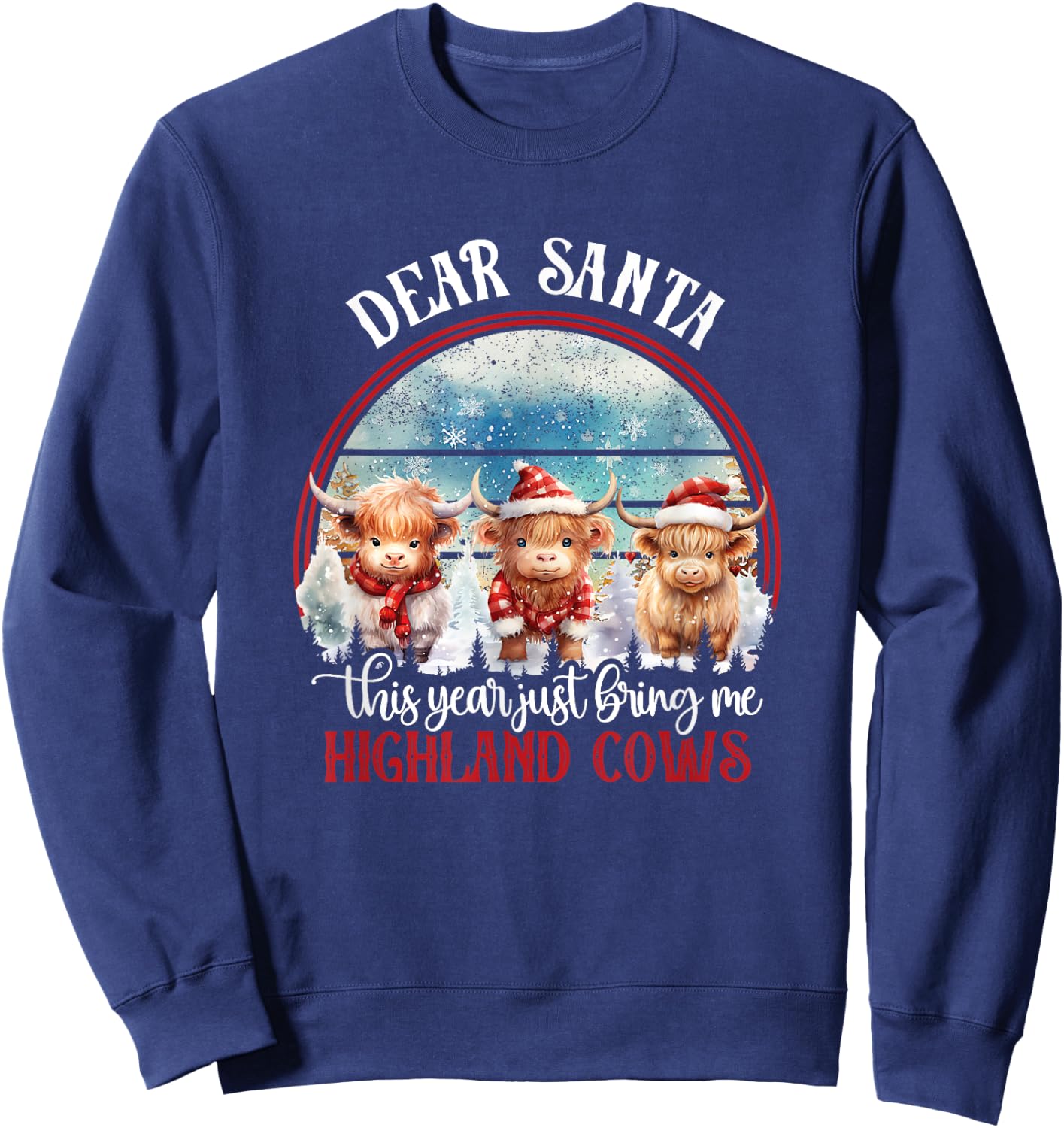 Highland Cow Cattle Xmas Santa Claus Christmas Highlander Sweatshirt - Sweatshirt | Navy