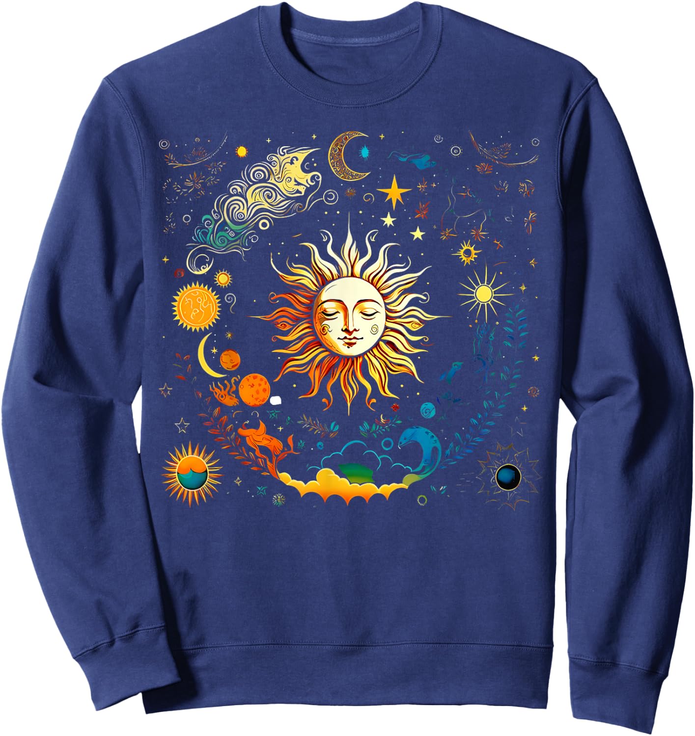 Celestial Sun & Elements Stars Boho Luna Solar Astronomy Sweatshirt - Sweatshirt | Navy