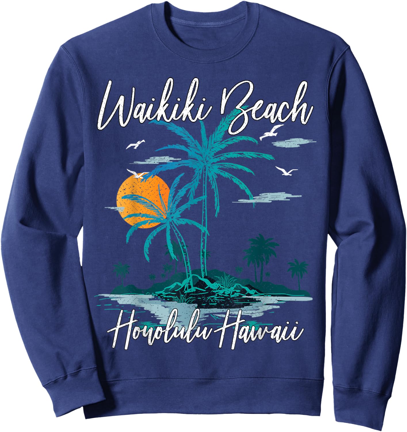 Family Vacation Retro Sunset Honolulu Hawaii Waikiki Beach Women Kids Sweatshirt - Sweatshirt | Navy