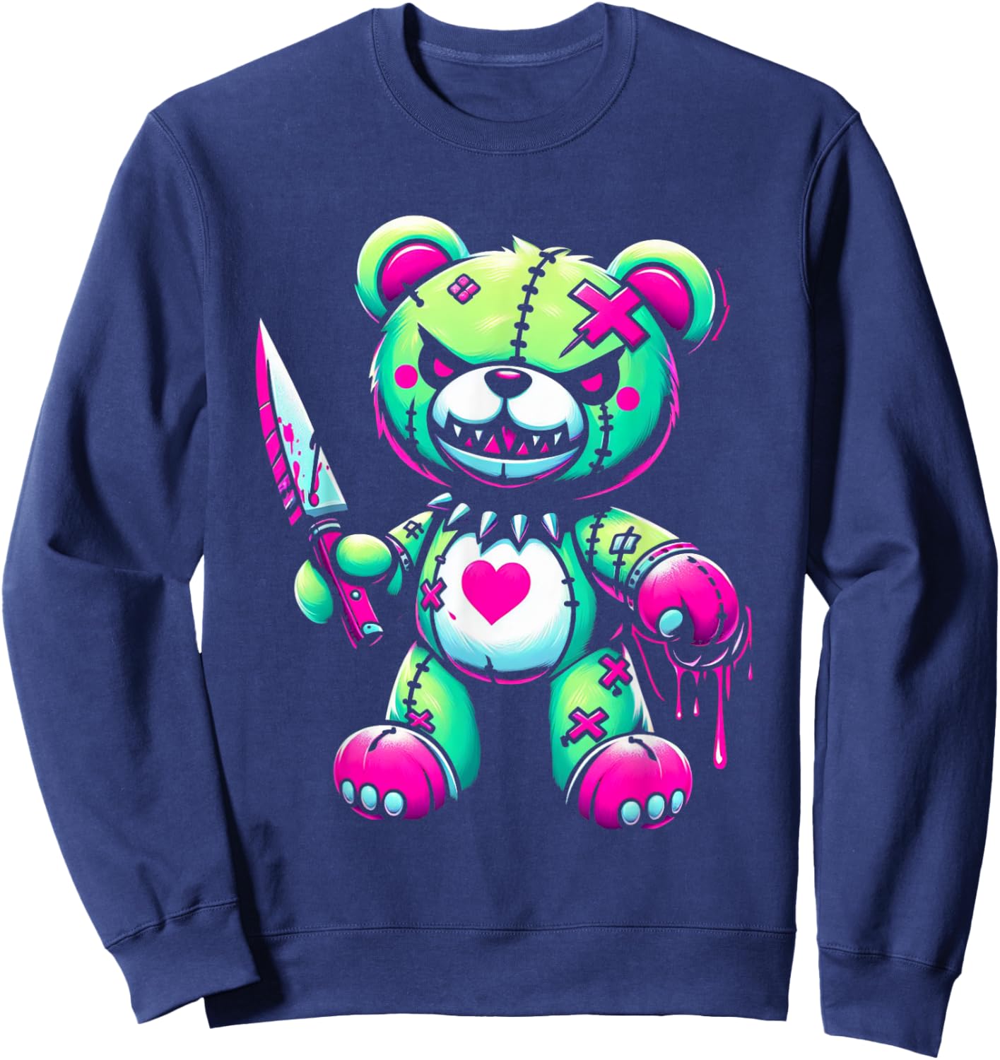 Pastel Goth Teddy Bear Horror Halloween Creepy Scary Sweatshirt - Sweatshirt | Navy