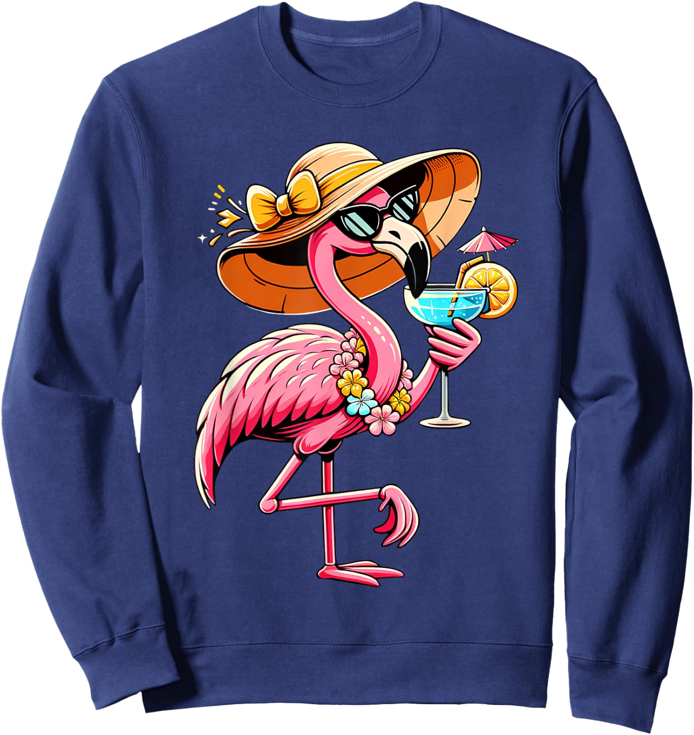 Funny Flamingo Hawaiian Summer Tropical Luau Women Girls Kid Sweatshirt - Sweatshirt | Navy