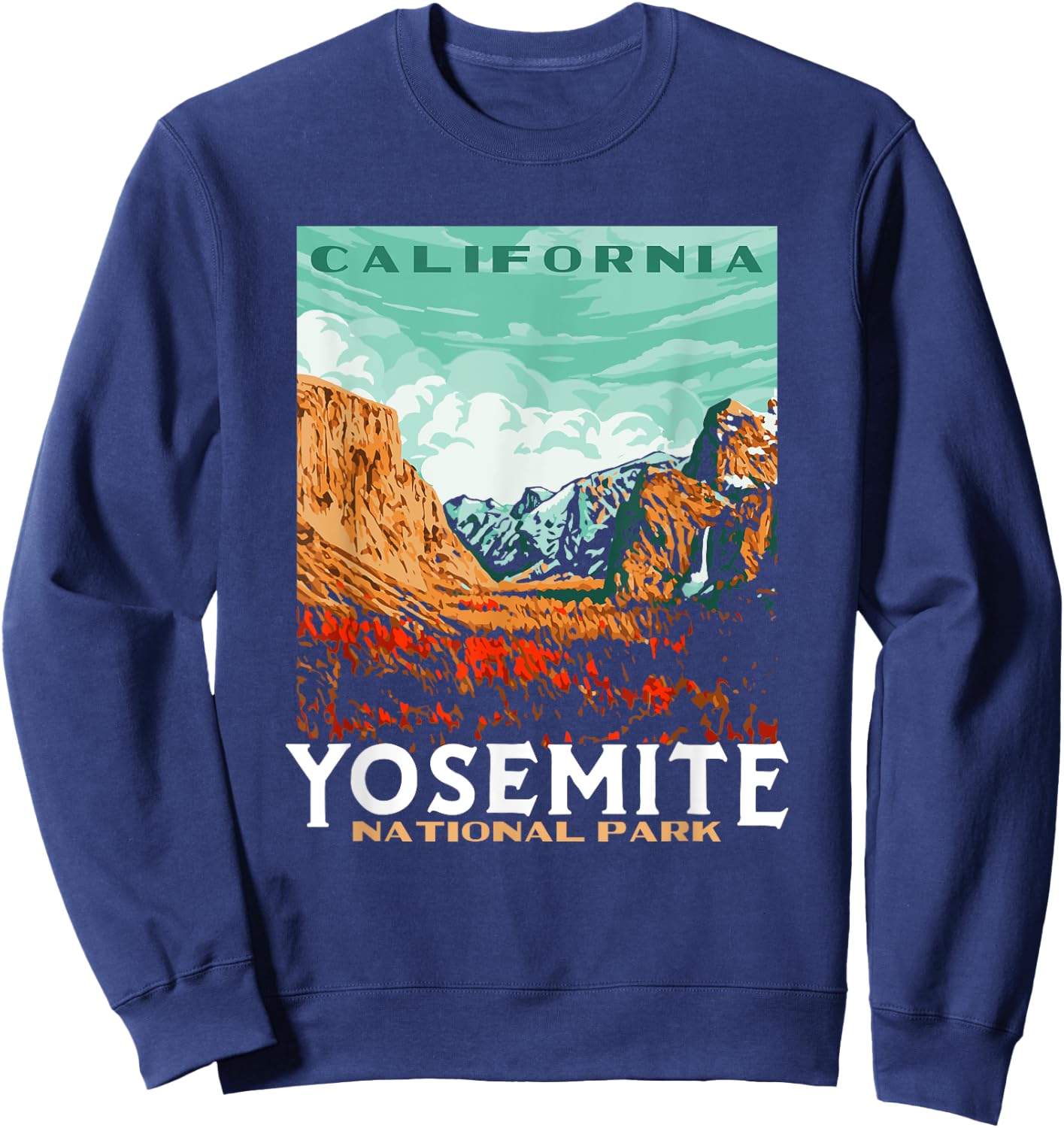 Retro Yosemite National Park Valley WPA Style Vintage Sweatshirt - Sweatshirt | Navy