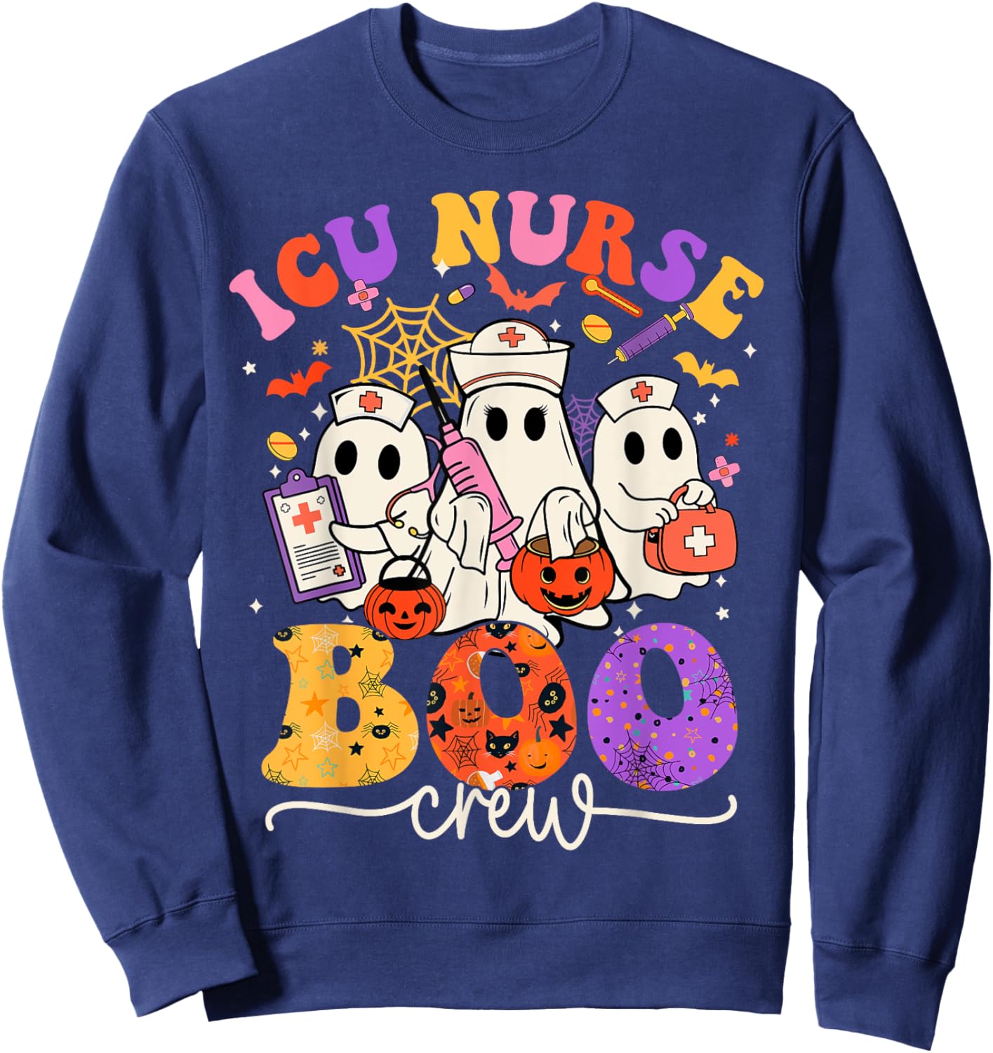 ICU Boo Crew Costume Funny Nurse Ghost Halloween Sweatshirt - Sweatshirt | Navy