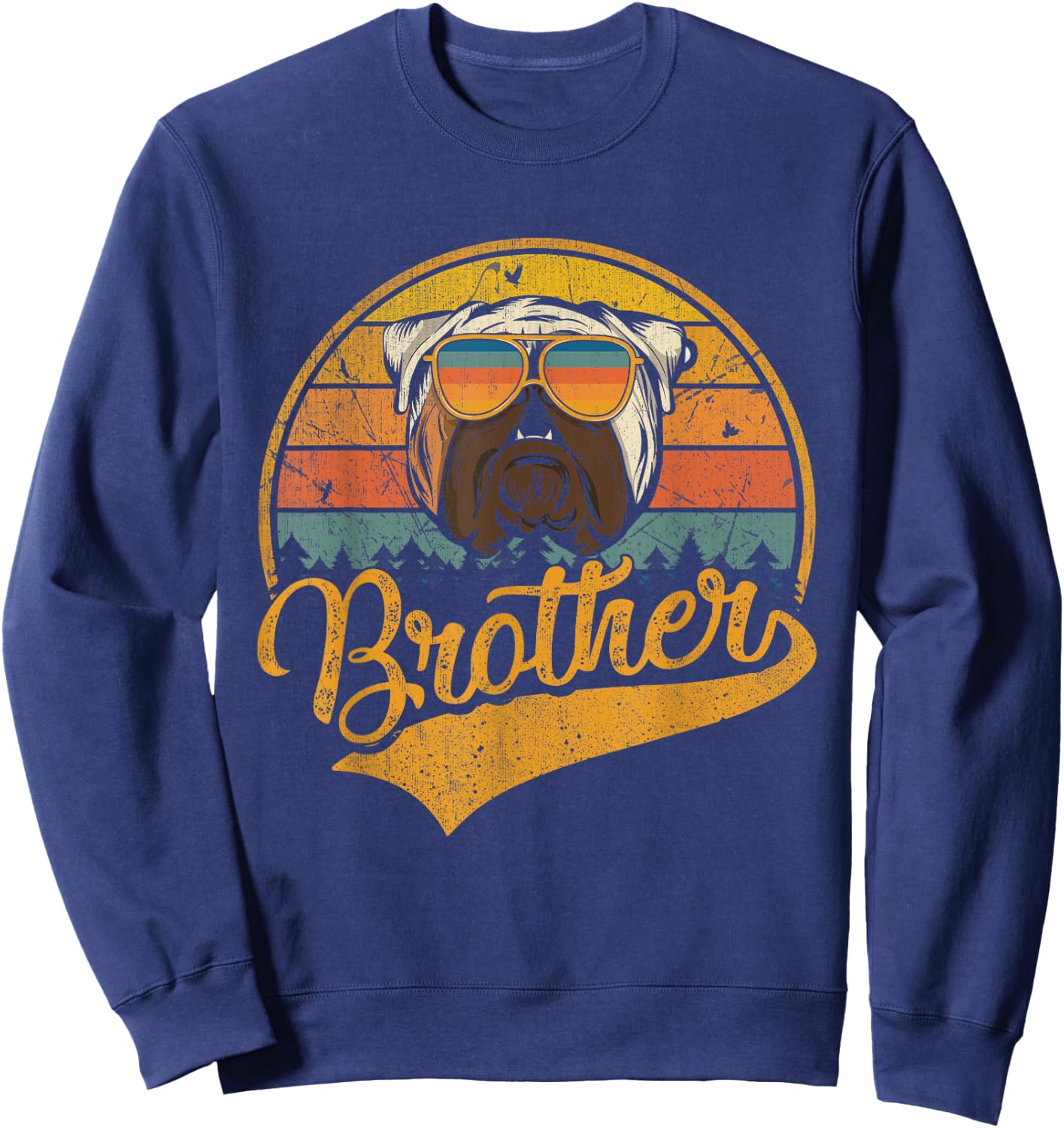 Father's Day Gifts Retro Vintage English Bulldog Brother Women Kids Sweatshirt - Sweatshirt | Navy