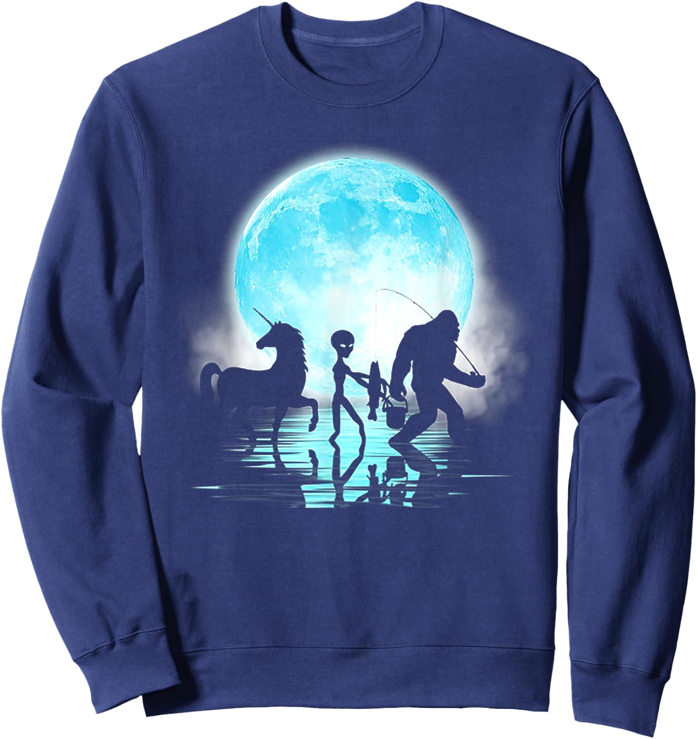 Funny Bigfoot Alien Unicorn Fishing Sweatshirt - Sweatshirt | Navy