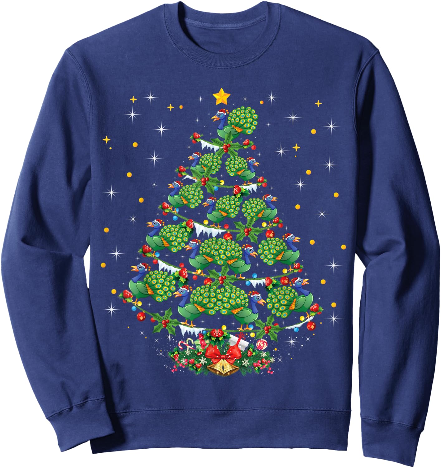 Funny Peacock Bird Lover Xmas Gift Peacock Christmas Tree Sweatshirt - Sweatshirt | Navy