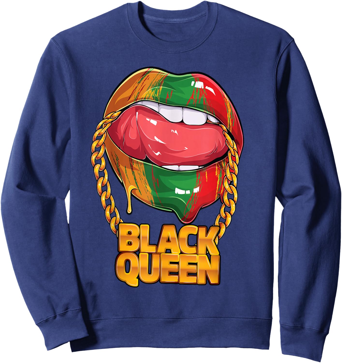 Black Queen Afro American Melanin Girl Lips Black History Sweatshirt - Sweatshirt | Navy