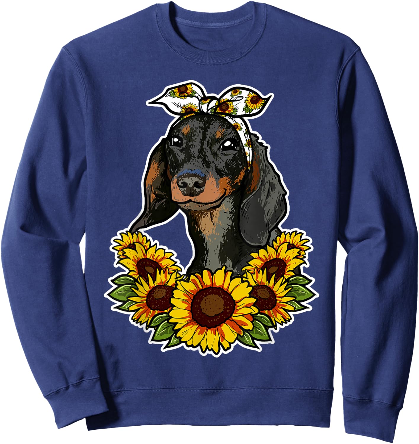Cute Dog Love Gift Sunflowers Decor Dachshund Women Girls Kids Sweatshirt - Sweatshirt | Navy