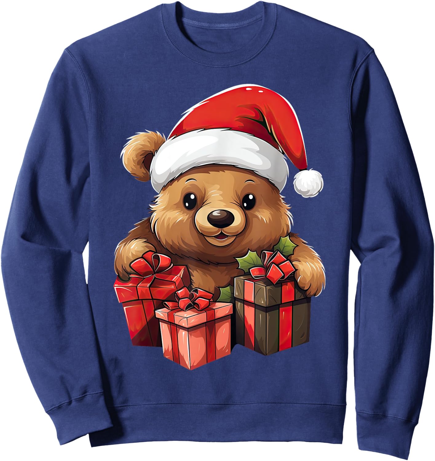Teddy Bear Santa Claus Hat Christmas Pajama Xmas Party Sweatshirt - Sweatshirt | Navy