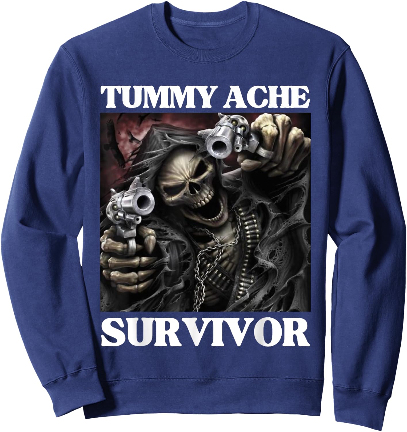 Tummy Ache Survivor Funny Cool Edgy Hard Skeleton Meme Sweatshirt - Sweatshirt | Navy