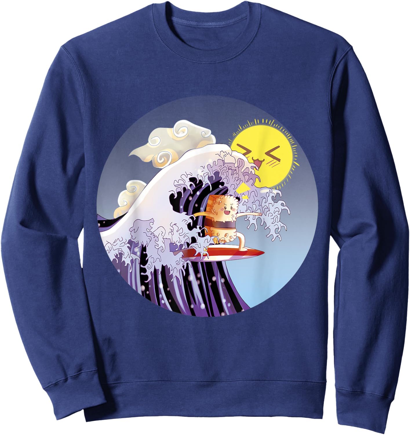 Sushi Surfing Kawaii Waves Gift Surfer Shirt Trendy Cute Sweatshirt - Sweatshirt | Navy