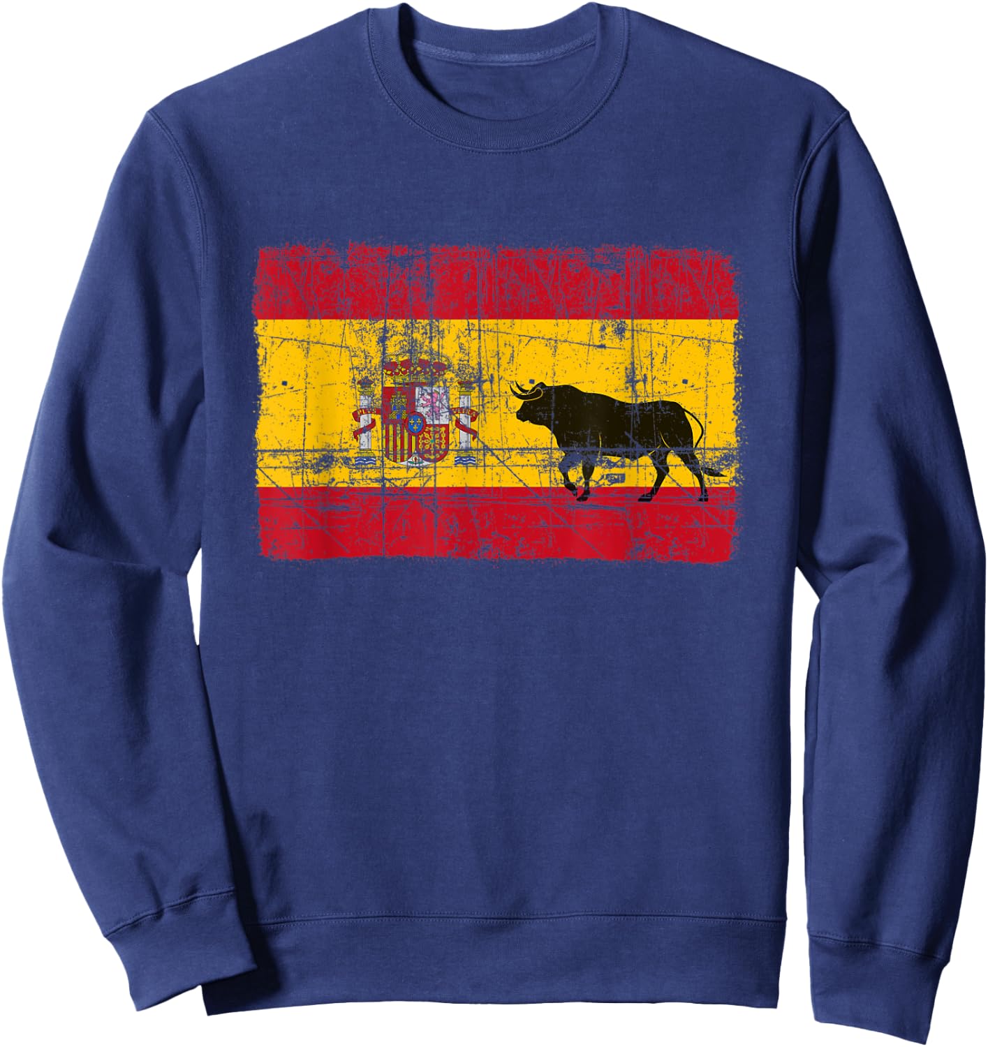 Spain Spanish Flag Bull El Matador Distressed Graphic Black Sweatshirt - Sweatshirt | Navy