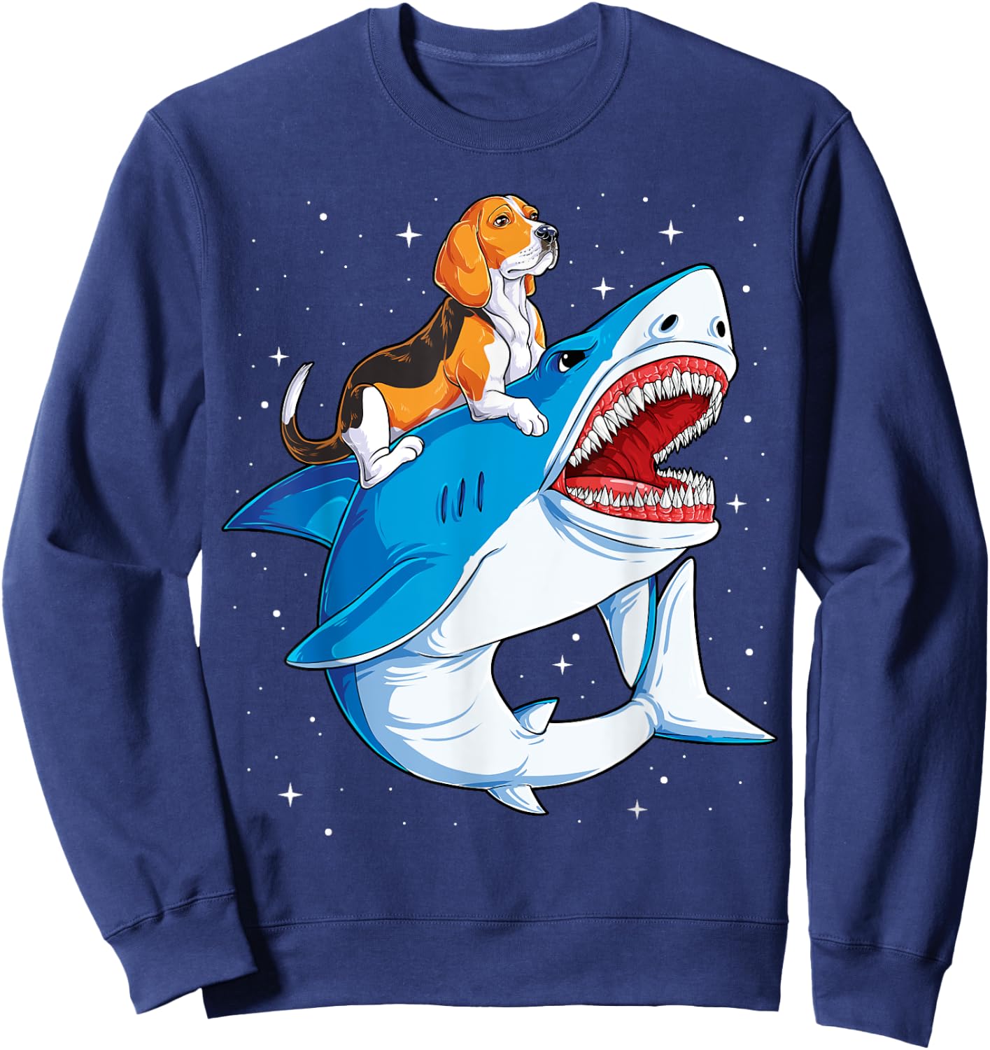 Beagle Riding Shark Jawsome Dog Lover Gifts Space Galaxy Men Women Kids Sweatshirt - Sweatshirt | Navy