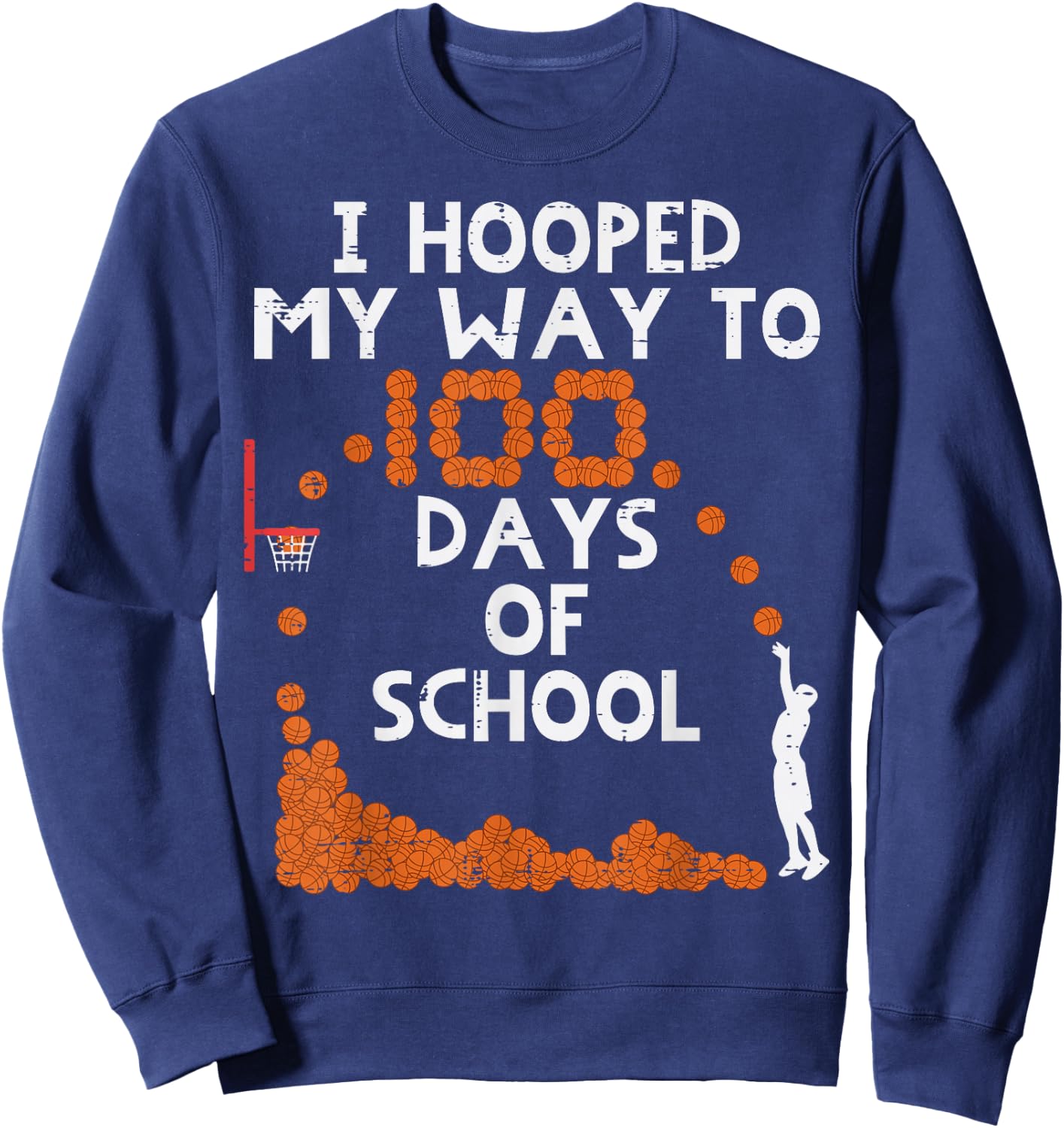 Hooped My Way 100 Days School Basketball 100th Day Boys Kids Sweatshirt - Sweatshirt | Navy