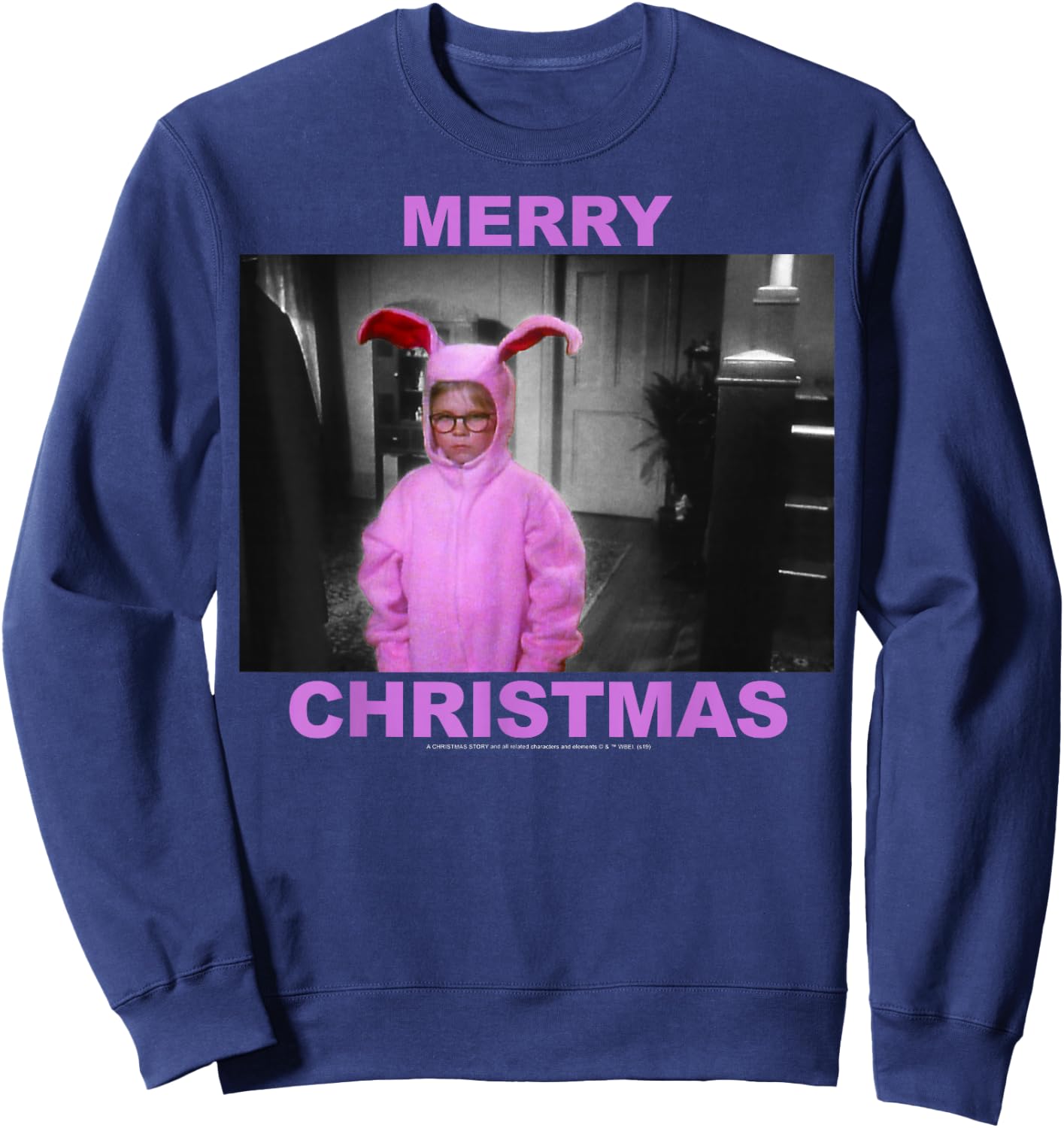 A Christmas Story Ralphie Pink Bunny Suit Merry Christmas Sweatshirt - Sweatshirt | Navy