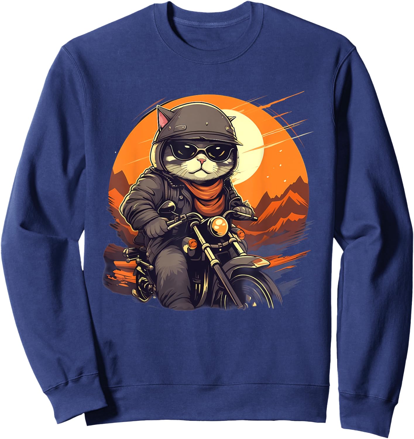 Biker American Shorthair Cat Riding Motorcycle Sweatshirt - Sweatshirt | Navy